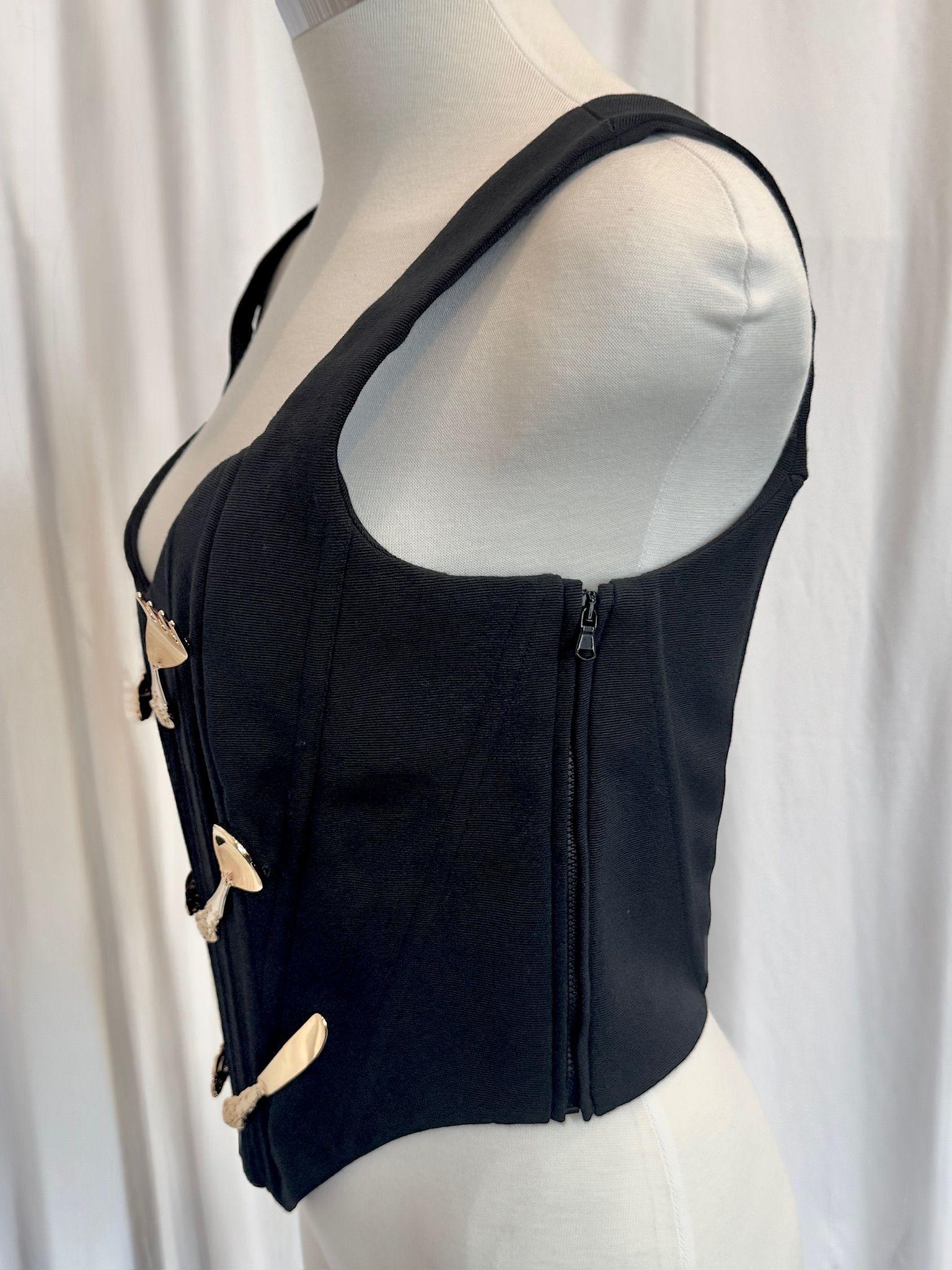 AW22 MOSCHINO Couture Jeremy Scott Negro Cuchara Tenedor Cuchillo Bustier Corsé Top en venta 1