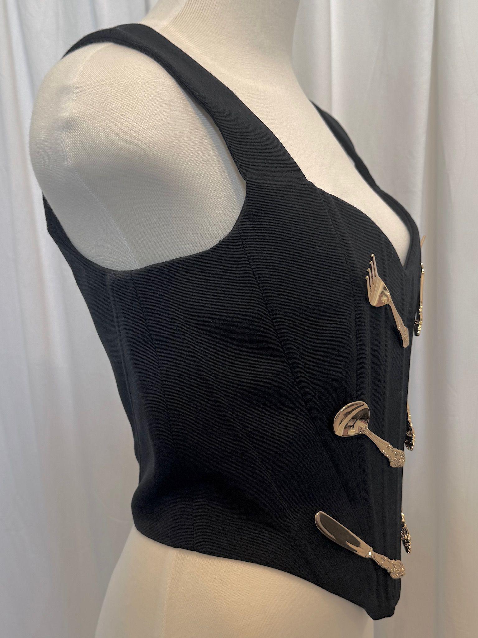 AW22 MOSCHINO Couture Jeremy Scott Negro Cuchara Tenedor Cuchillo Bustier Corsé Top en venta 2