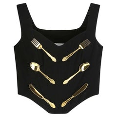 AW22 MOSCHINO Couture Jeremy Scott Schwarzes Korsett-Top mit Löffelgabelmesser und Bustier
