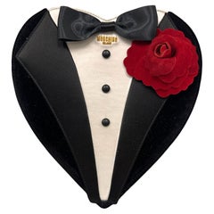 AW22 MOSCHINO Couture Jeremy Scott Black Tuxedo Groom Bow Tie Heart Shaped Bag