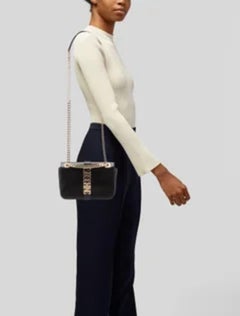 AW22 MOSCHINO Couture Jeremy Scott Black Vertical Logo Leather Shoulder Bag
