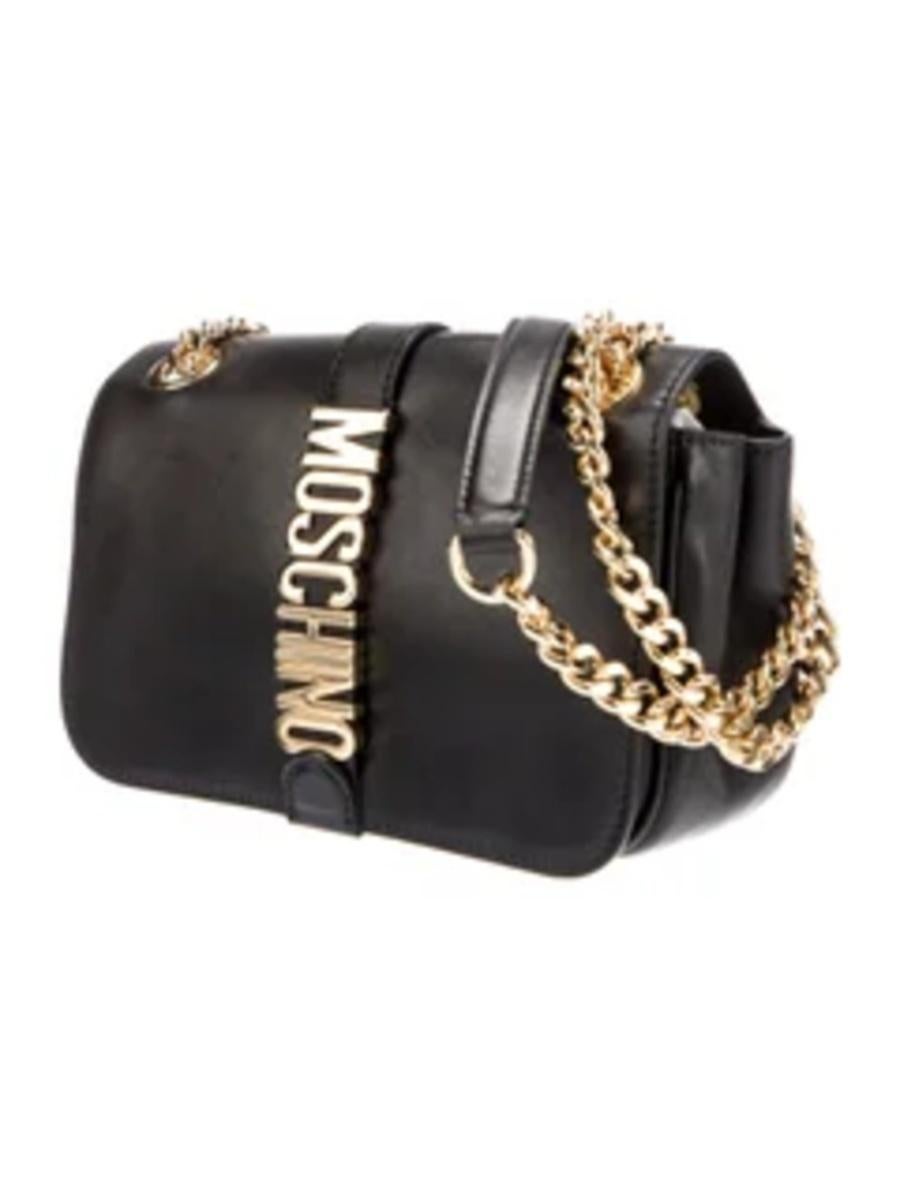 Nero AW22 Moschino Couture Jeremy Scott Borsa a tracolla in pelle con logo verticale nero in vendita