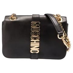 AW22 MOSCHINO Couture Jeremy Scott Black Vertical Logo Leather Shoulder Bag