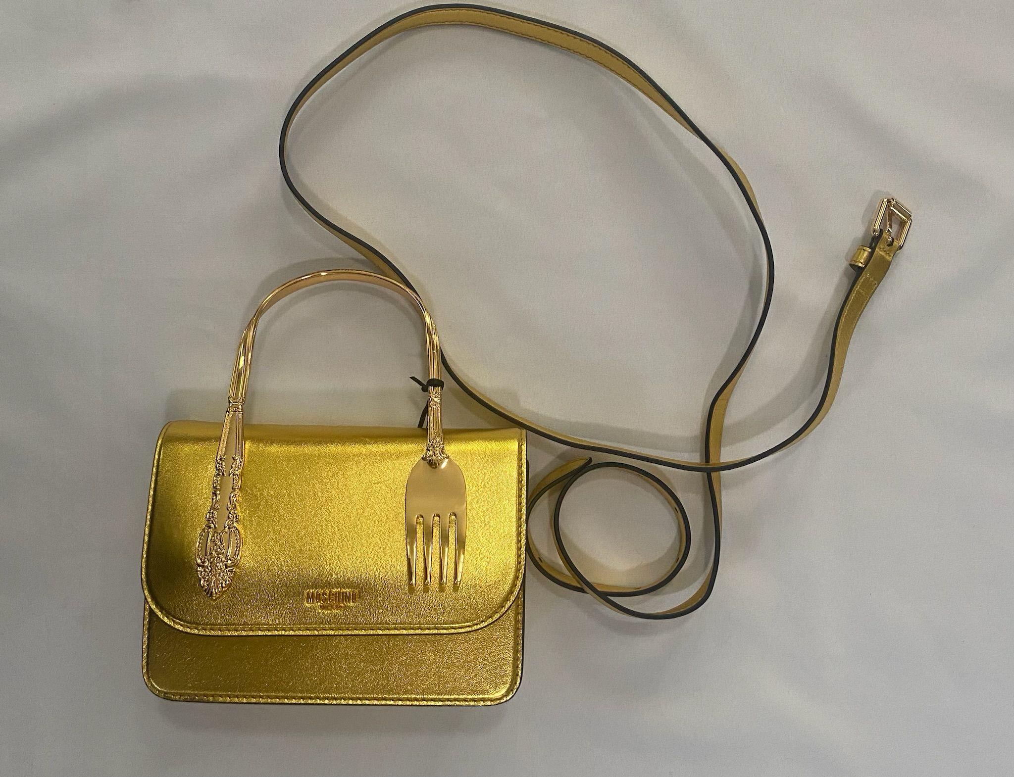 De las mujeres AW22 MOSCHINO Couture Jeremy Scott Tenedor de oro Bolso bandolera Crossbody en venta