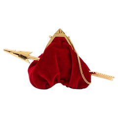 AW22 MOSCHINO Couture Jeremy Scott Heart & Arrow Red Velvet Gold Chain Purse Bag