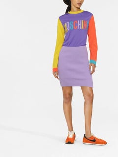 AW22 MOSCHINO Couture Jeremy Scott Logo Orange & Yellow Sleeve Purple Knit Dress