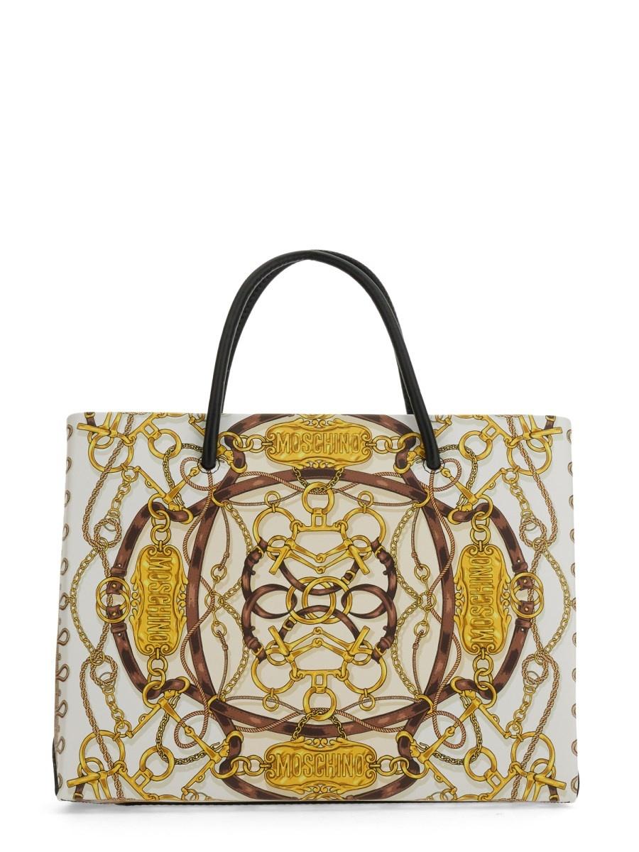 AW22 MOSCHINO Couture Jeremy Scott Teddy Bear All Over Chains & Plaque Tote Bag In New Condition For Sale In Los Angeles, CA