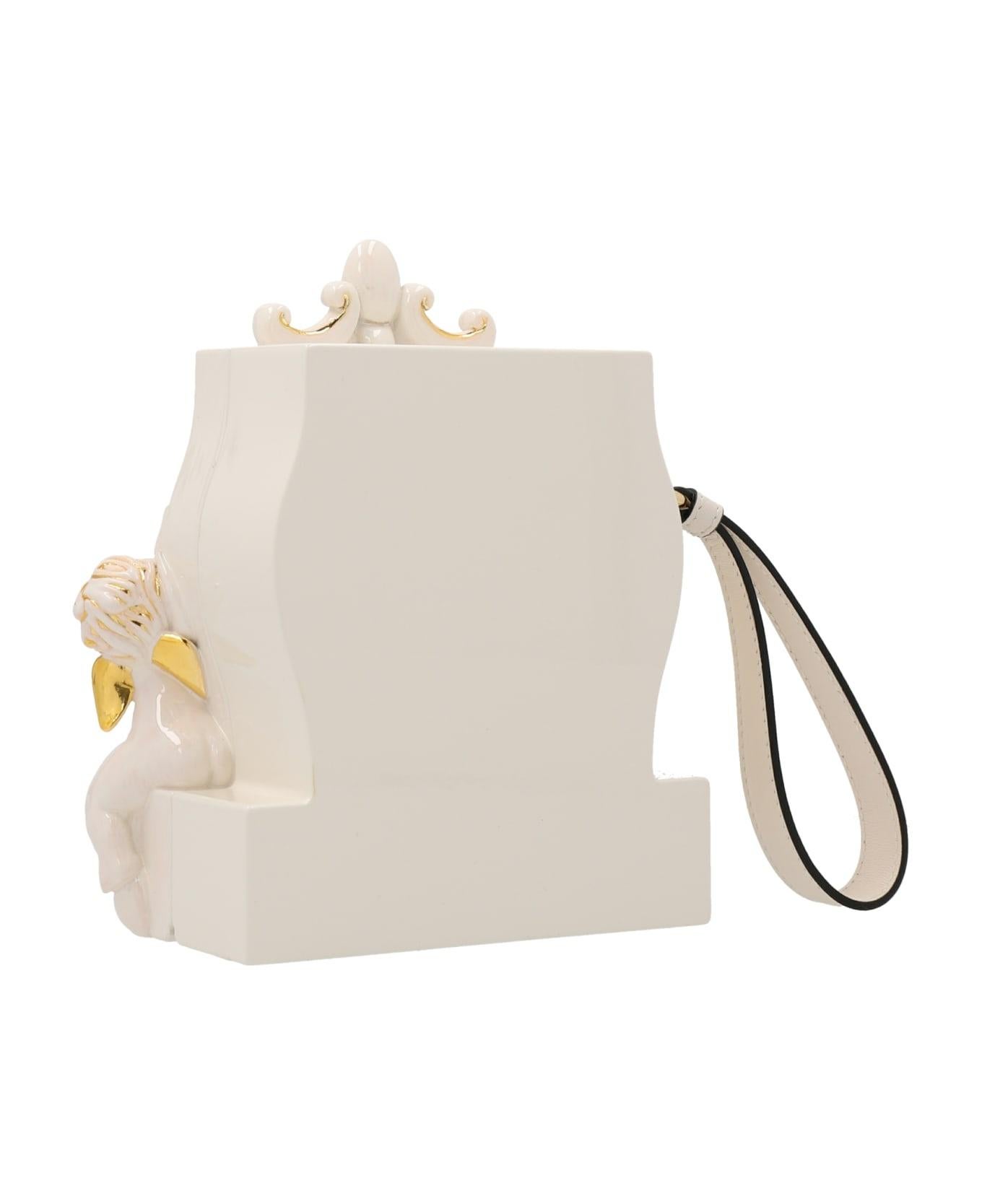 Bianco AW22 Moschino Couture Jeremy Scott White Clock Sculpted Ancient Clutch Handbag in vendita