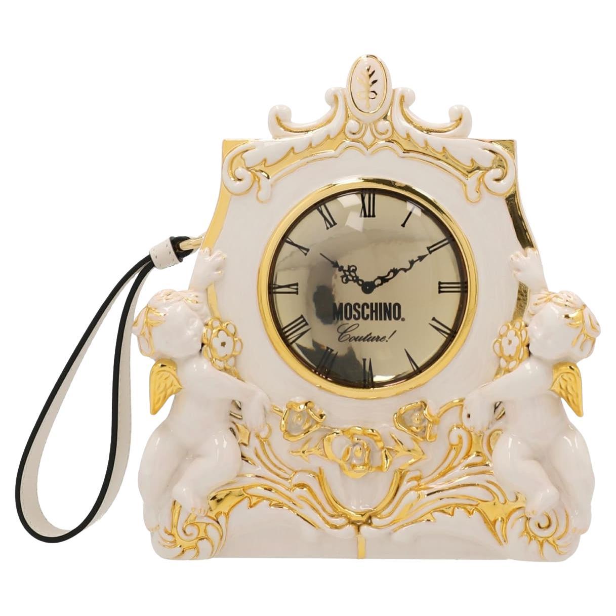 AW22 MOSCHINO Couture Jeremy Scott White Clock Sculpted Ancient Clutch Handbag