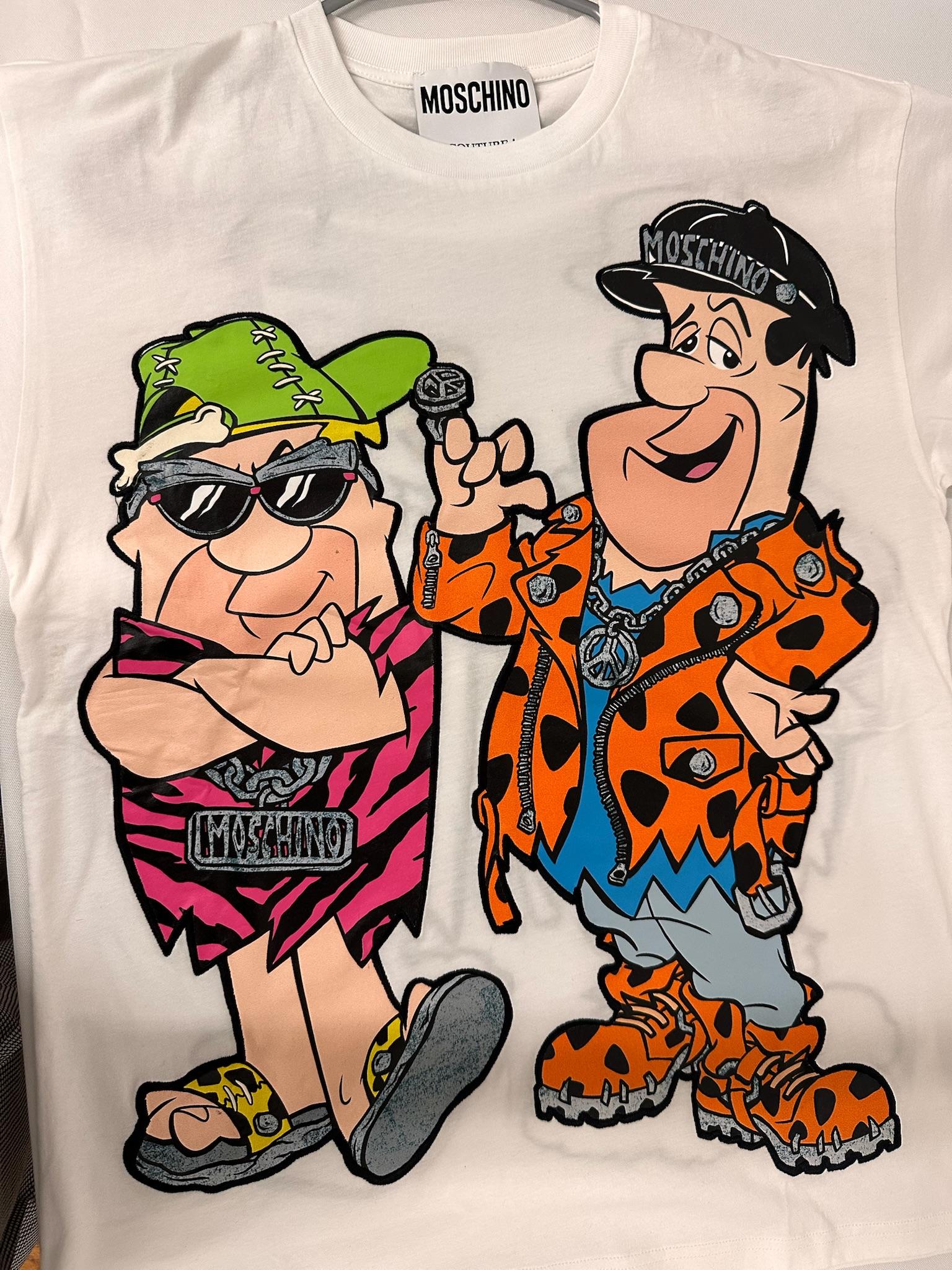 AW22 MOSCHINO Couture Jeremy Scott Camiseta sobredimensionada Graphic Flinstones White Blanco en venta
