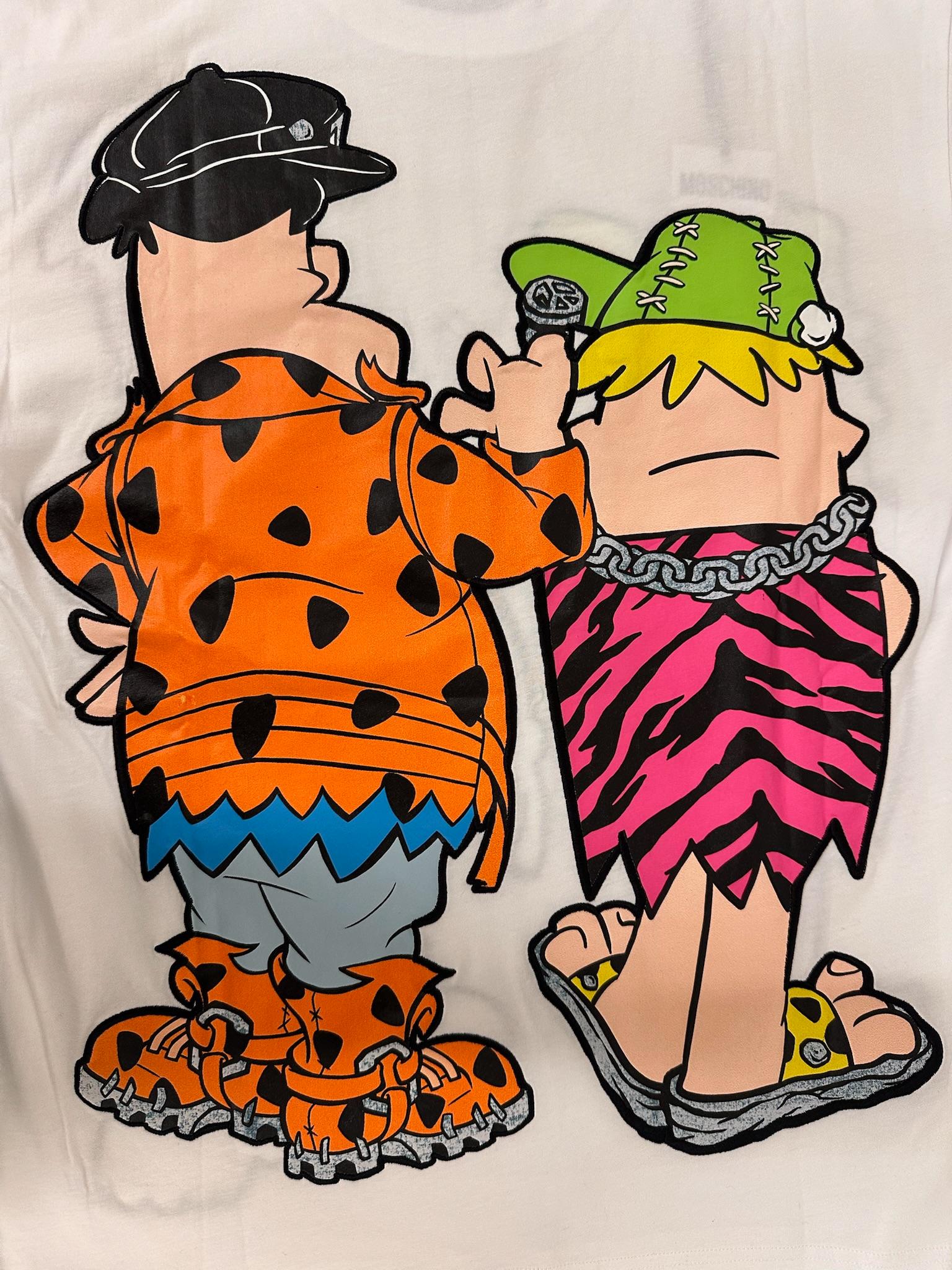 De las mujeres AW22 MOSCHINO Couture Jeremy Scott Camiseta sobredimensionada Graphic Flinstones White en venta