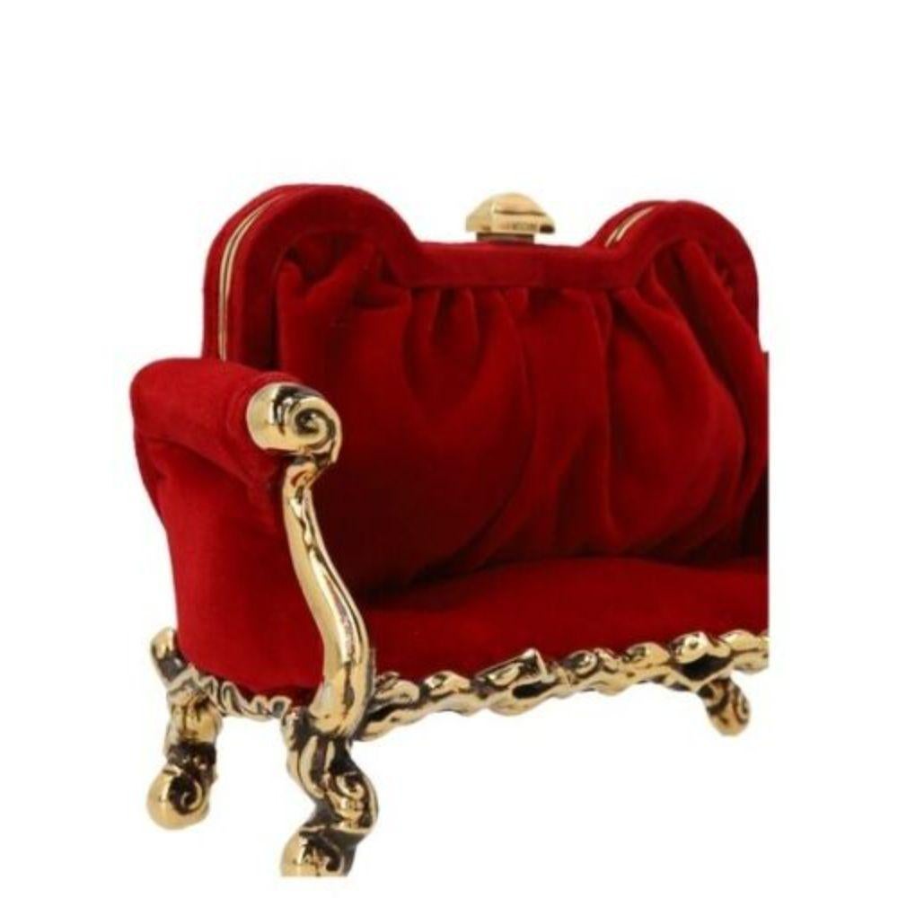 AW22 Moschino Couture Red Velvet Couch Clutch in Sheep Leather by Jeremy Scott In New Condition For Sale In Palm Springs, CA