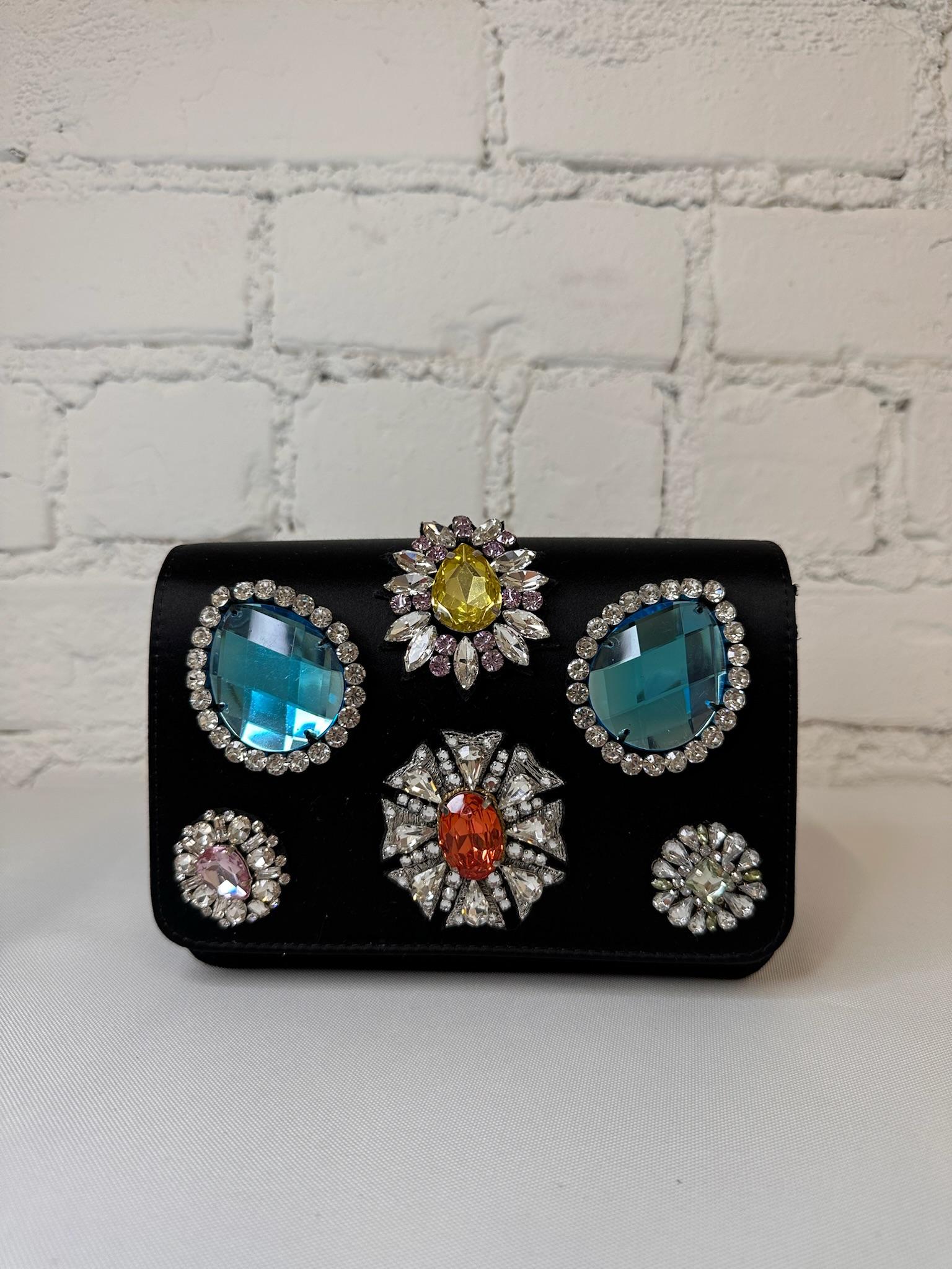 Donna AW23 Moschino Couture Jeremy Scott Borsa a tracolla oversize in finti diamanti nera in vendita