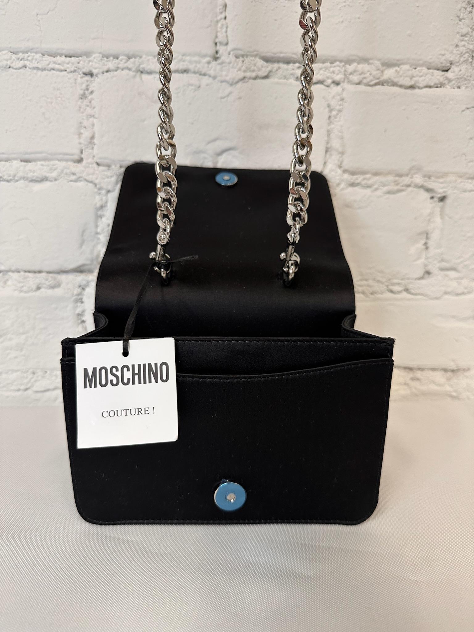 AW23 Moschino Couture Jeremy Scott Borsa a tracolla oversize in finti diamanti nera in vendita 1