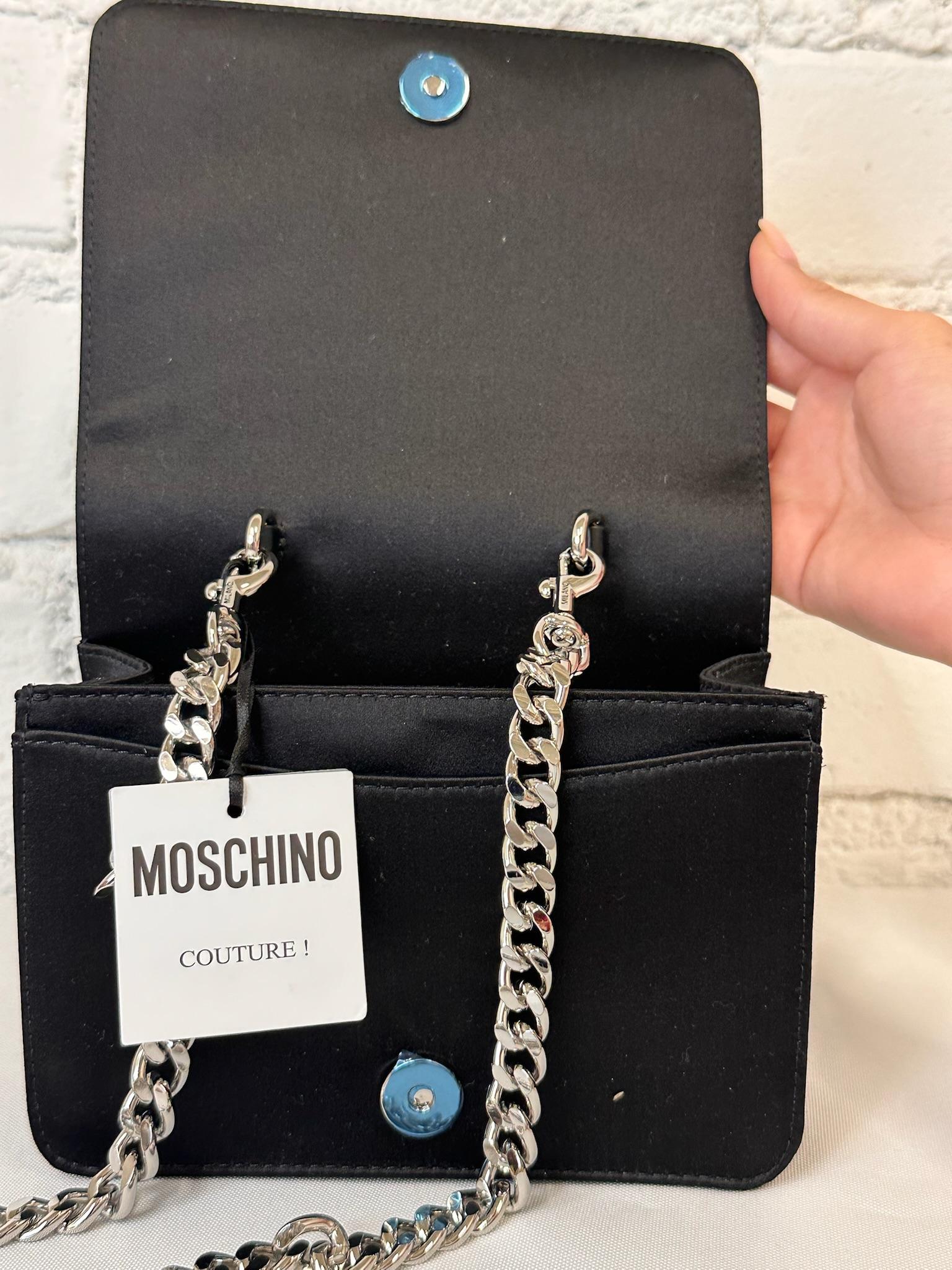 AW23 Moschino Couture Jeremy Scott Borsa a tracolla oversize in finti diamanti nera in vendita 3