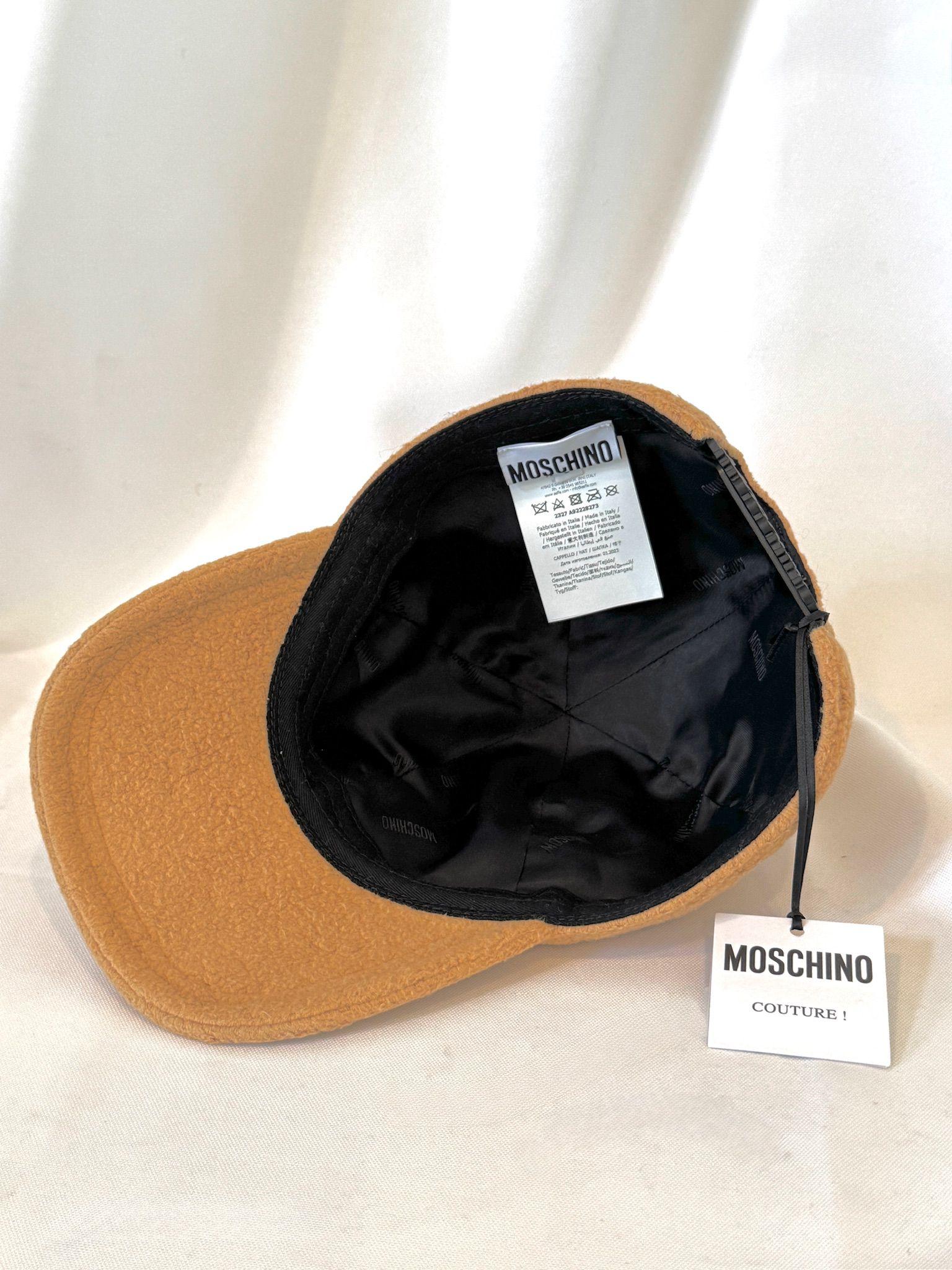 AW23 MOSCHINO Couture Jeremy Scott Brown Teddy Bear Baseball Cap 100% Viscose For Sale 2