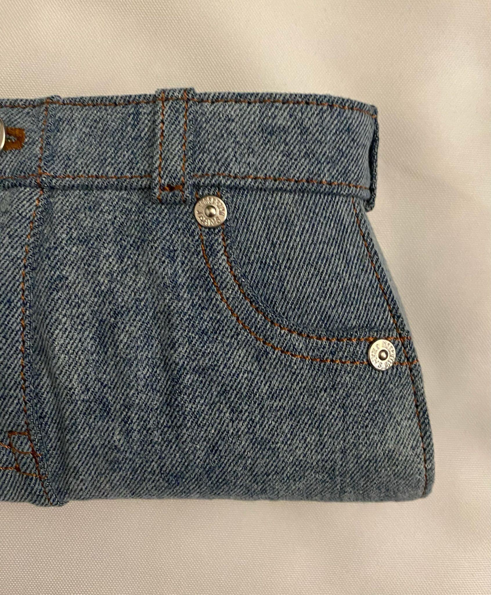 AW23 MOSCHINO Couture Jeremy Scott Denim Shaped Jeans Wristlet Clutch Cotton For Sale 5