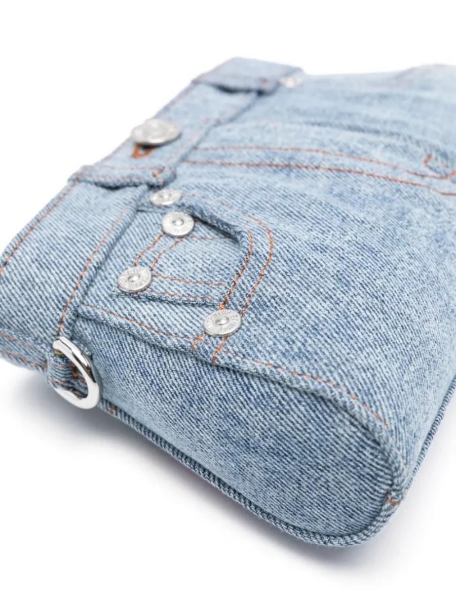 Gray AW23 MOSCHINO Couture Jeremy Scott Denim Shaped Jeans Wristlet Clutch Cotton For Sale