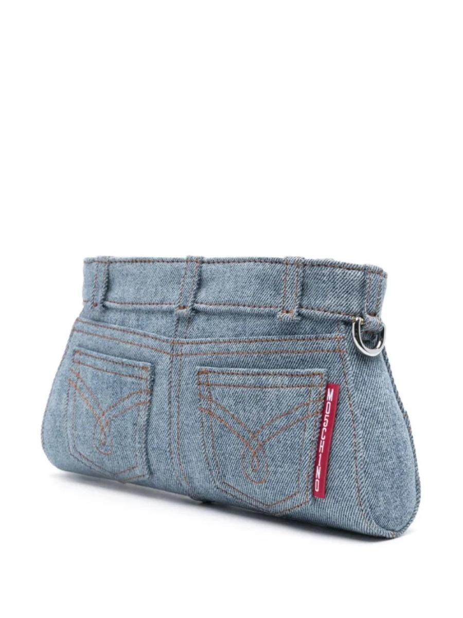 AW23 MOSCHINO Couture Jeremy Scott Denim Shaped Jeans Wristlet Clutch Cotton In New Condition For Sale In Los Angeles, CA
