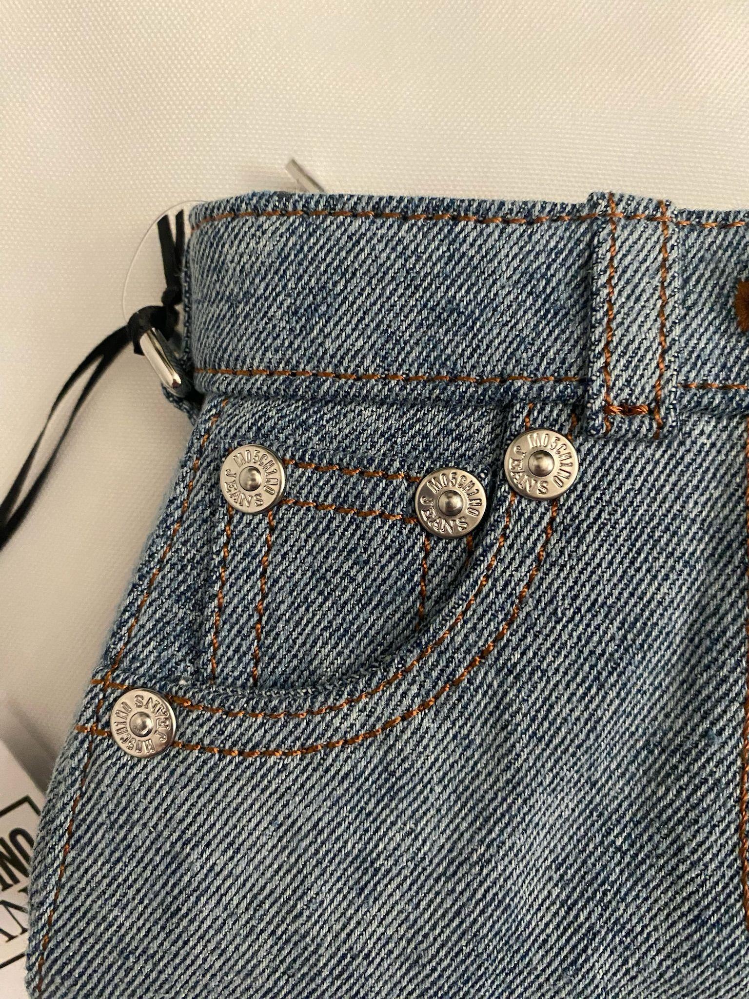 AW23 MOSCHINO Couture Jeremy Scott Denim Shaped Jeans Wristlet Clutch Cotton For Sale 3