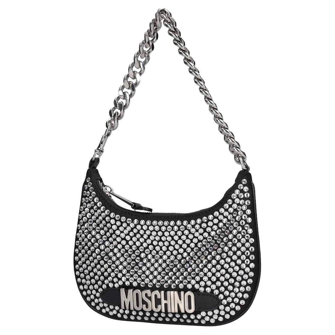 AW23 MOSCHINO Couture Jeremy Scott Bolso negro plateado con tachuelas de diamantes de imitación en venta