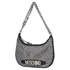 AW23 MOSCHINO Couture Jeremy Scott Rhinestone Studded Black Silver Shoulder Bag