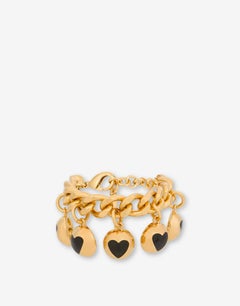 AW24 MOSCHINO Couture Pulsera de cadena dorada Charms circulares y corazones negros