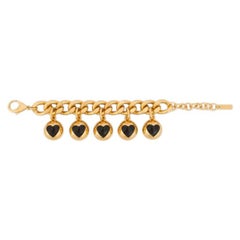 AW24 MOSCHINO Couture Pulsera de cadena dorada Charms circulares y corazones negros