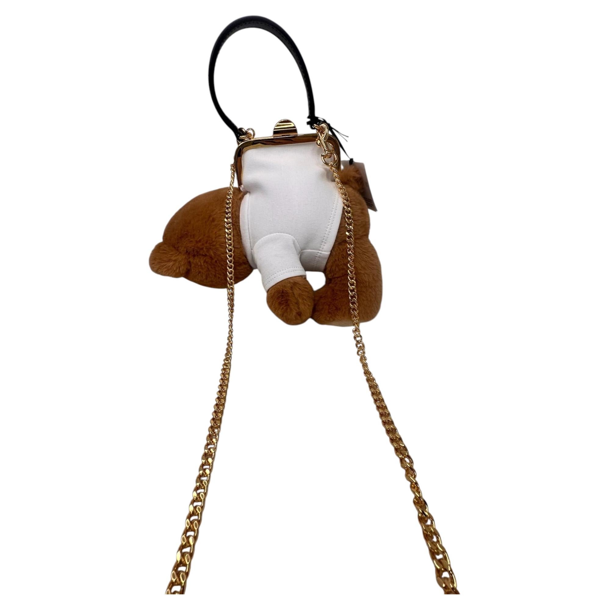 AW24 Moschino Couture Plush Teddy Bear Purse Top Leather Handle Crossbody Bag