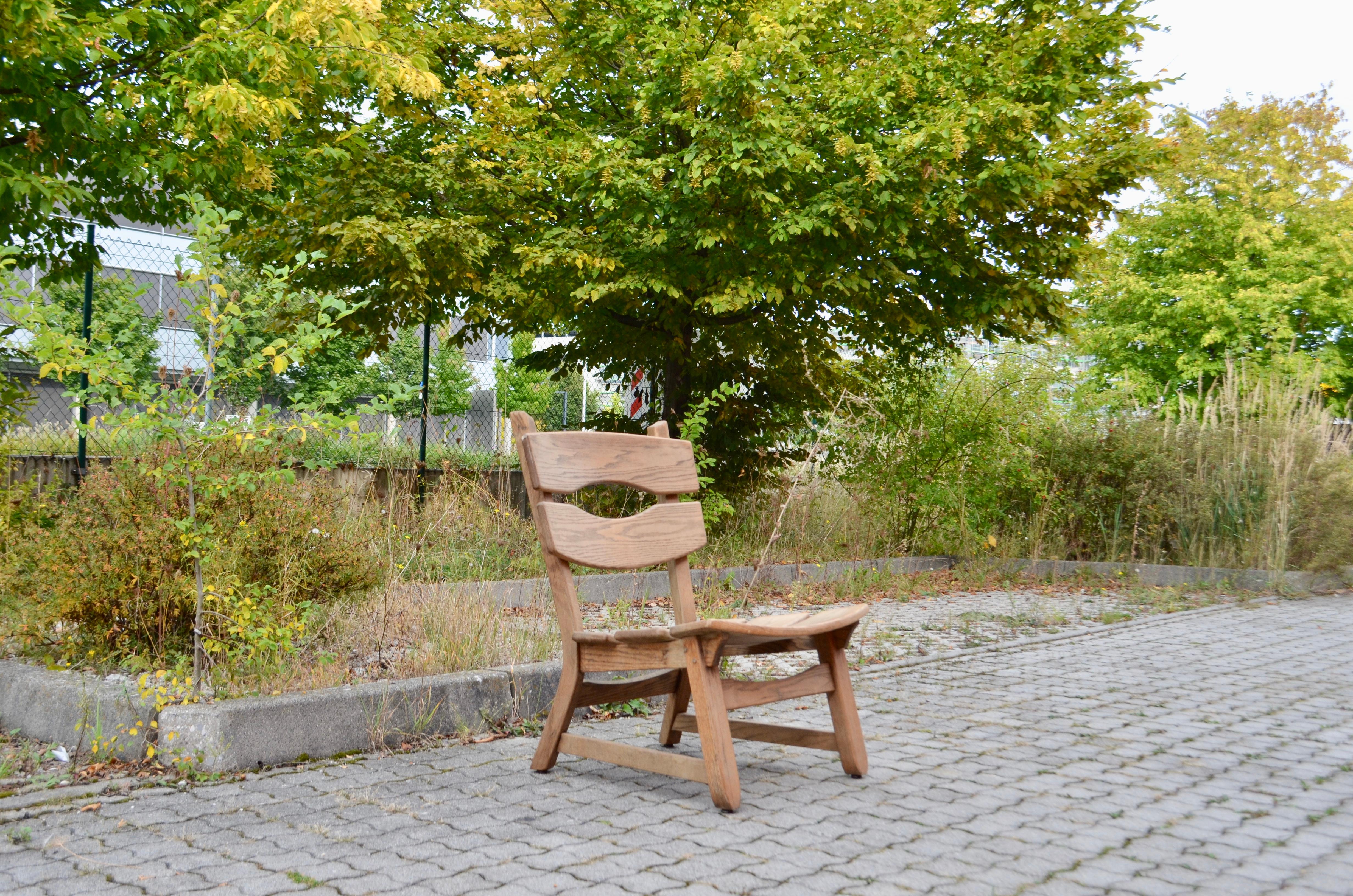 AWA Brutalist Fireplace Lounge Chair Oak In Good Condition For Sale In Munich, Bavaria