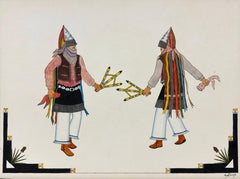 “Matachines, c. 1930” by Awa Tsireh San Ildefonso Pueblo Dancers Watercolor