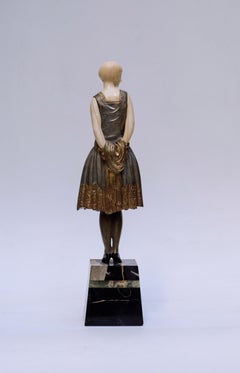 Awaiting Sculpture by L. Rigot, Bronze & Ivory, Art Deco, Circa 1920