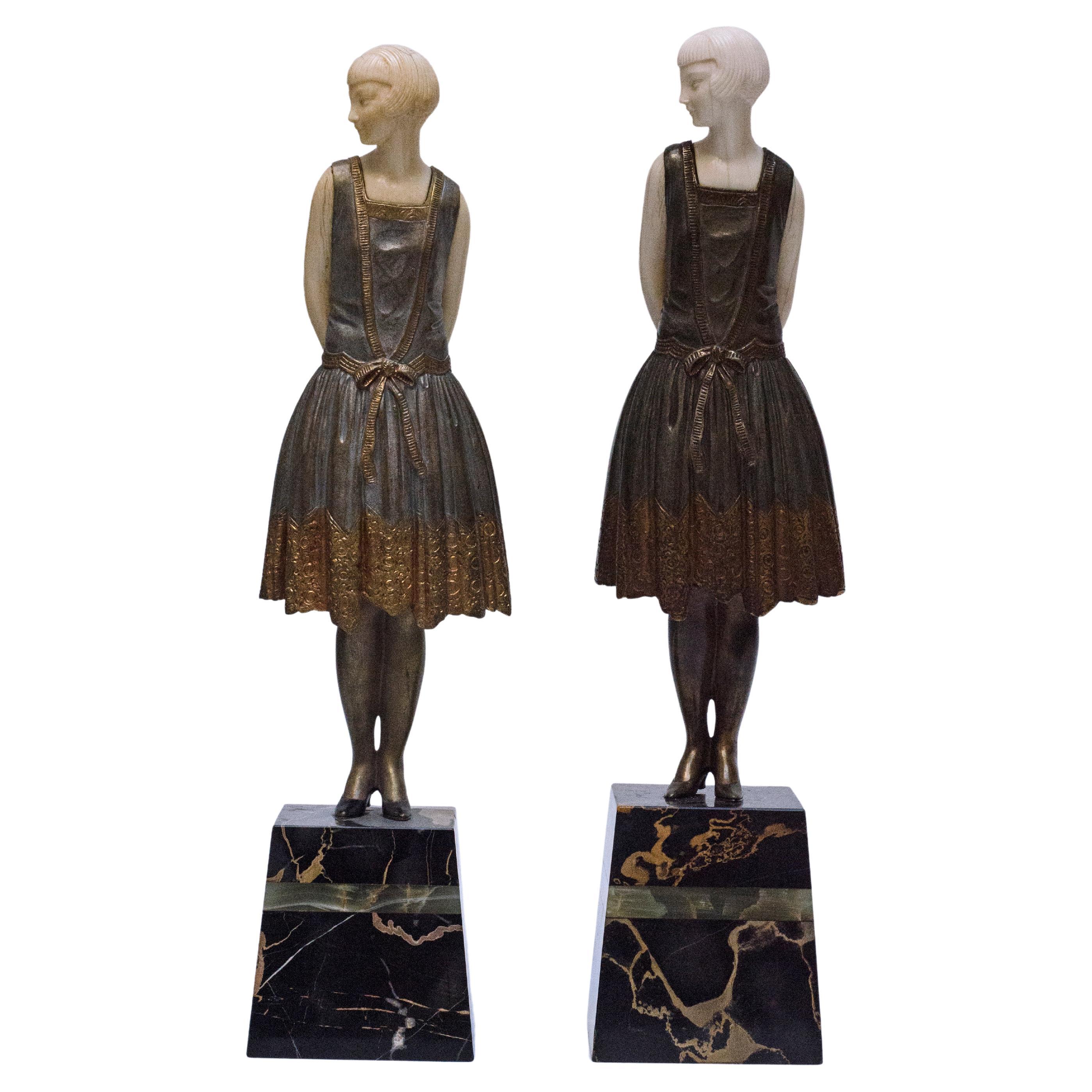 Awaiting Sculpture by L. Rigot, Bronze 
Ivory, Art Deco, Circa 1920 For Sale