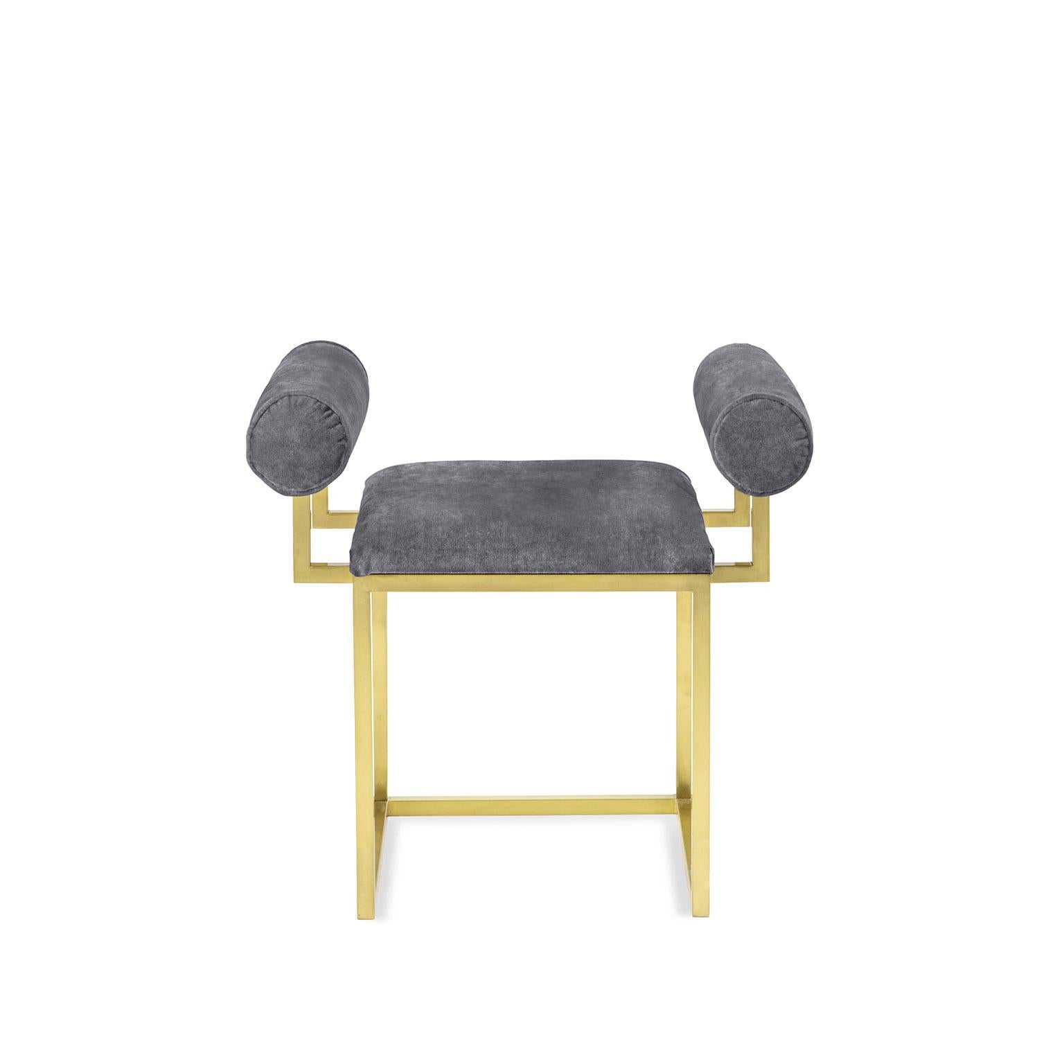 Awaiting, H Stool Brass and Velvet For Sale 2