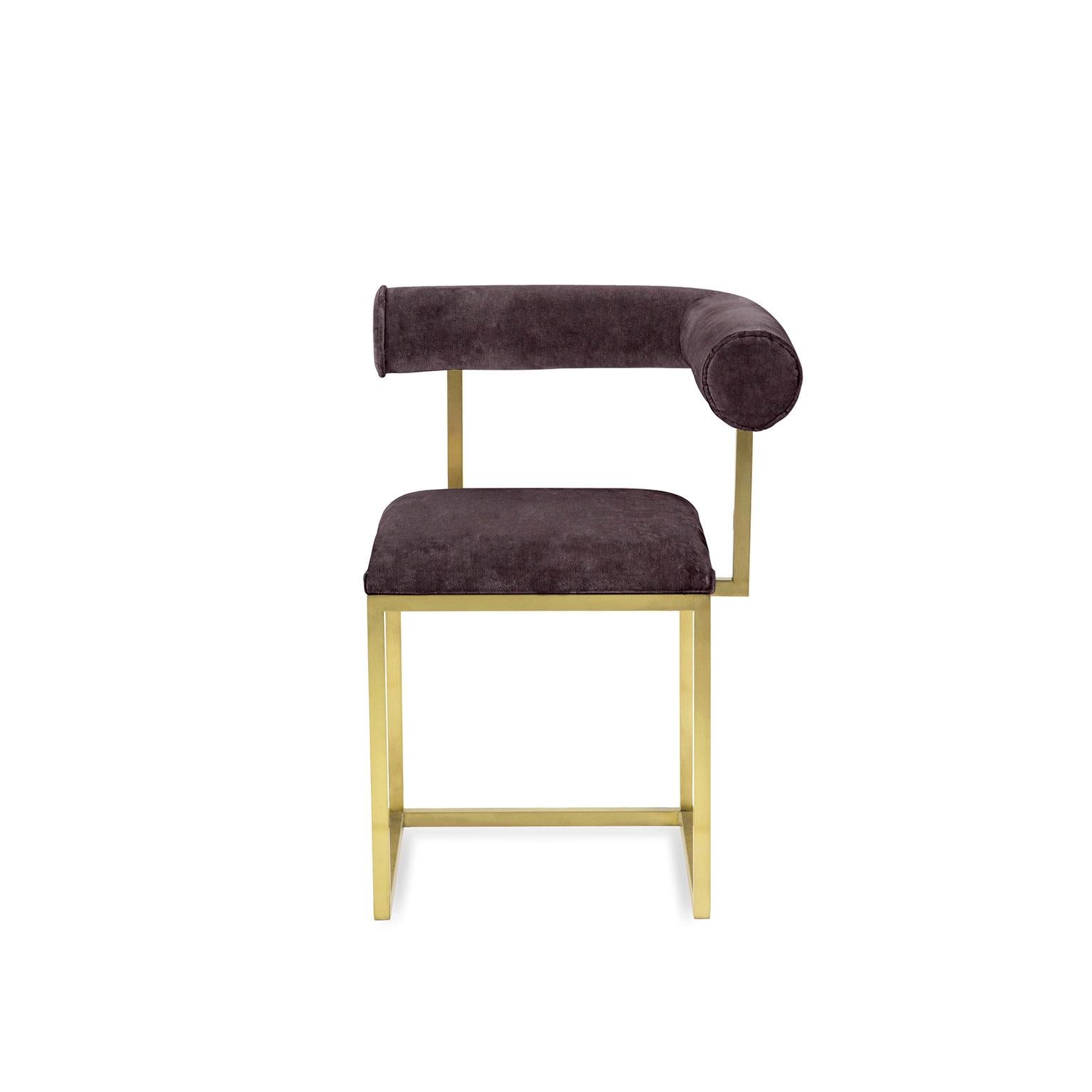 Contemporary Awaiting L Stool Brass and Velvet For Sale