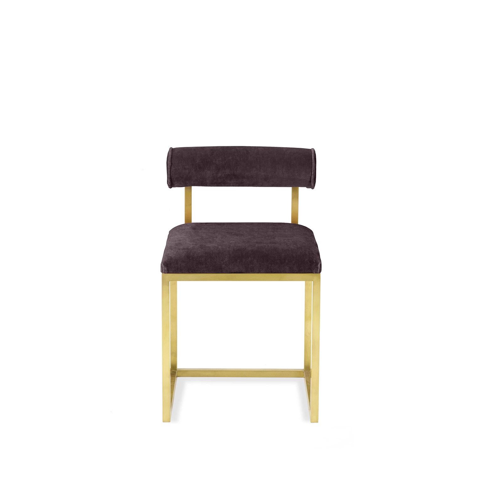 Awaiting, tabouret T en laiton et velours en vente 1