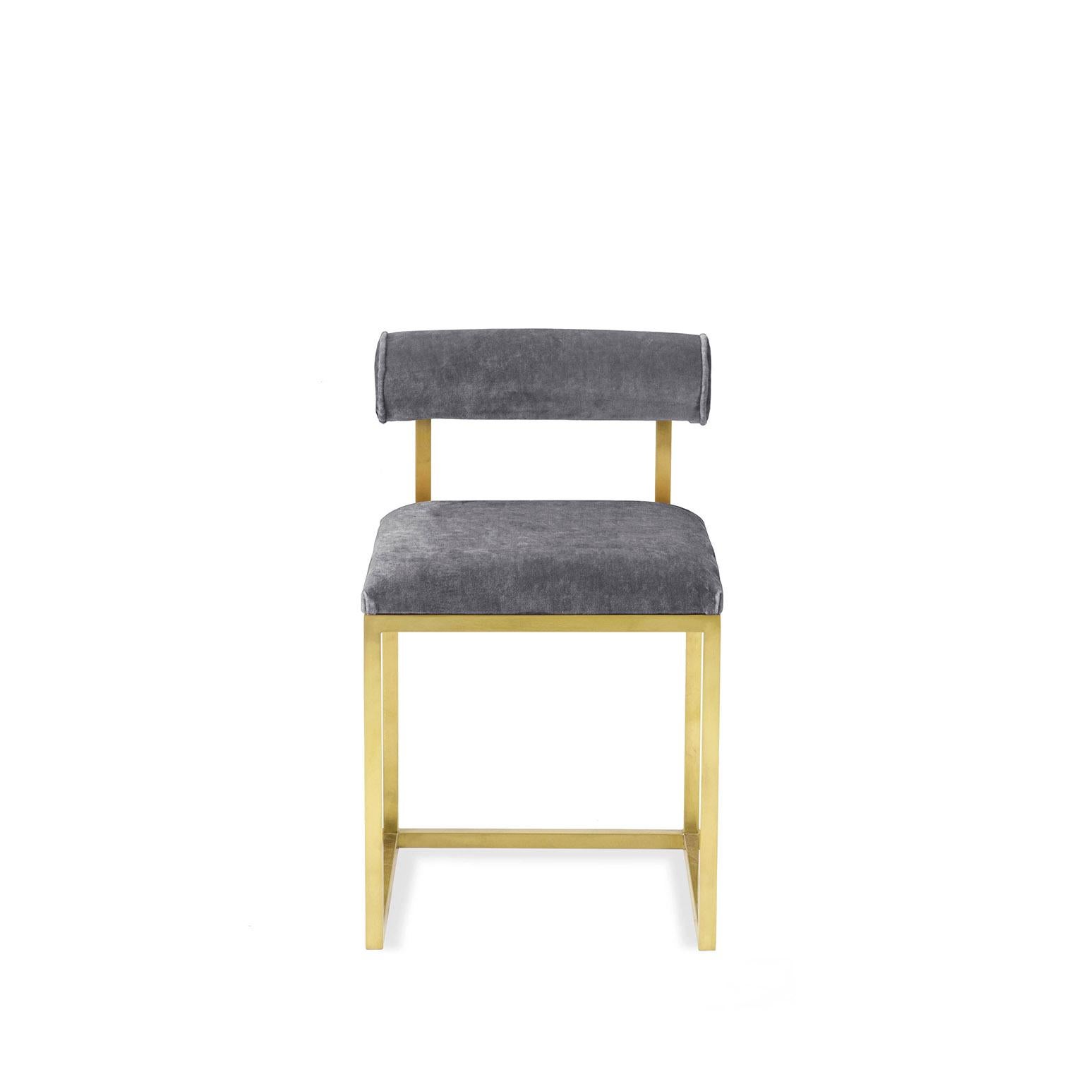 Awaiting, tabouret T en laiton et velours en vente 2