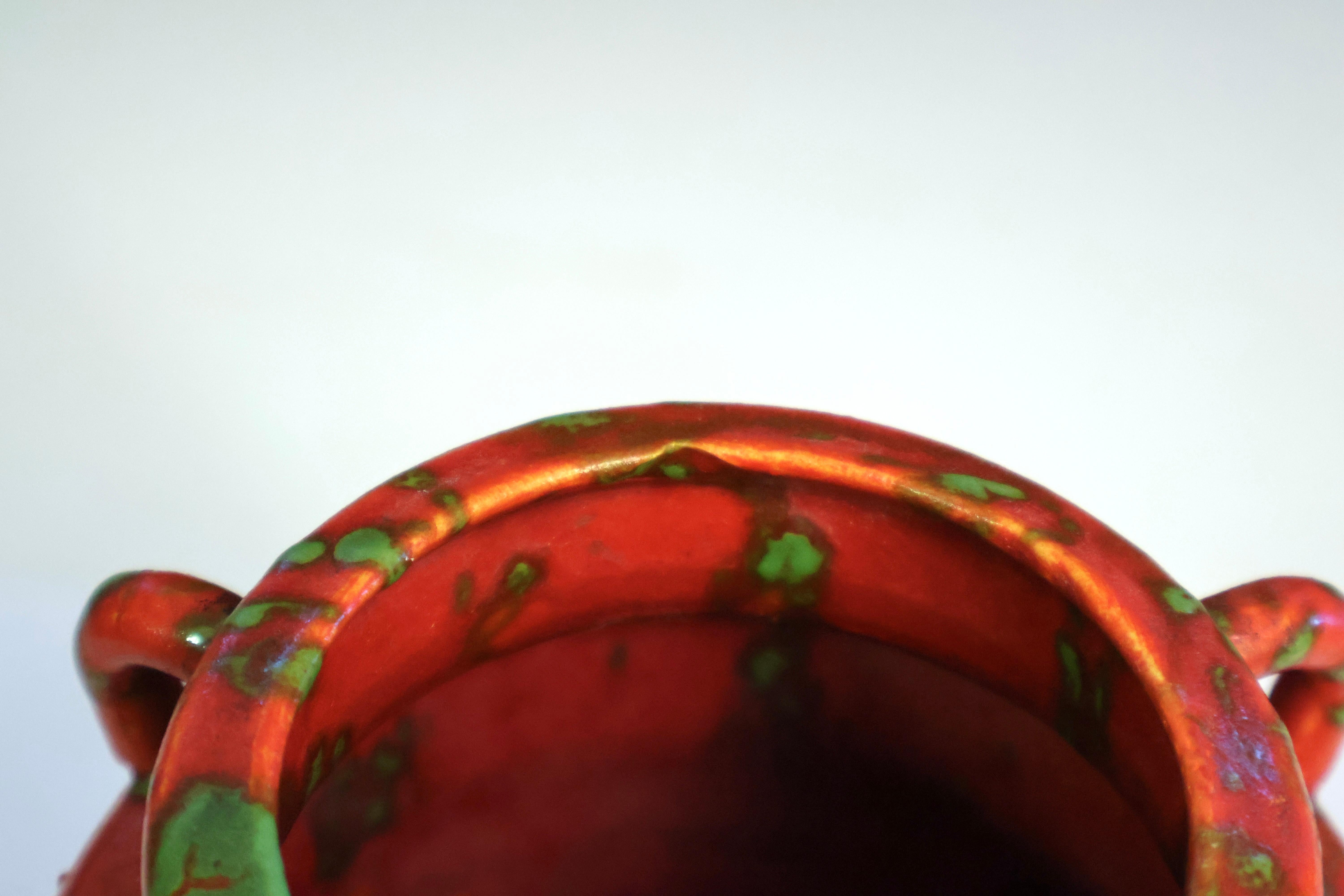 Awaji Pottery Art Deco Chromium Red Atomic Drip Glaze Vase For Sale 1