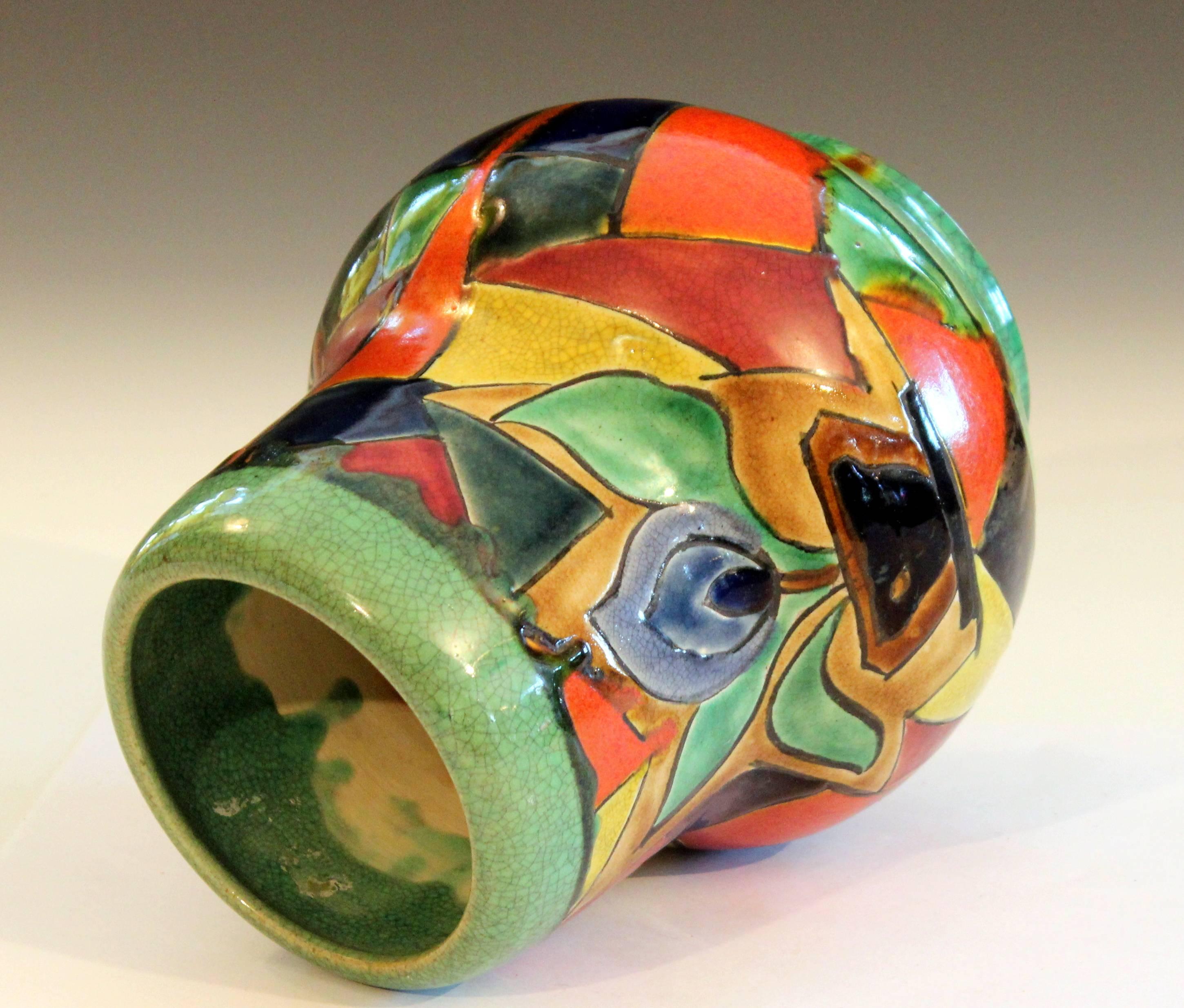 Awaji Pottery Art Deco Japanese Mock Cubist Fractured Picture Plane Vase Signed In Excellent Condition For Sale In Wilton, CT