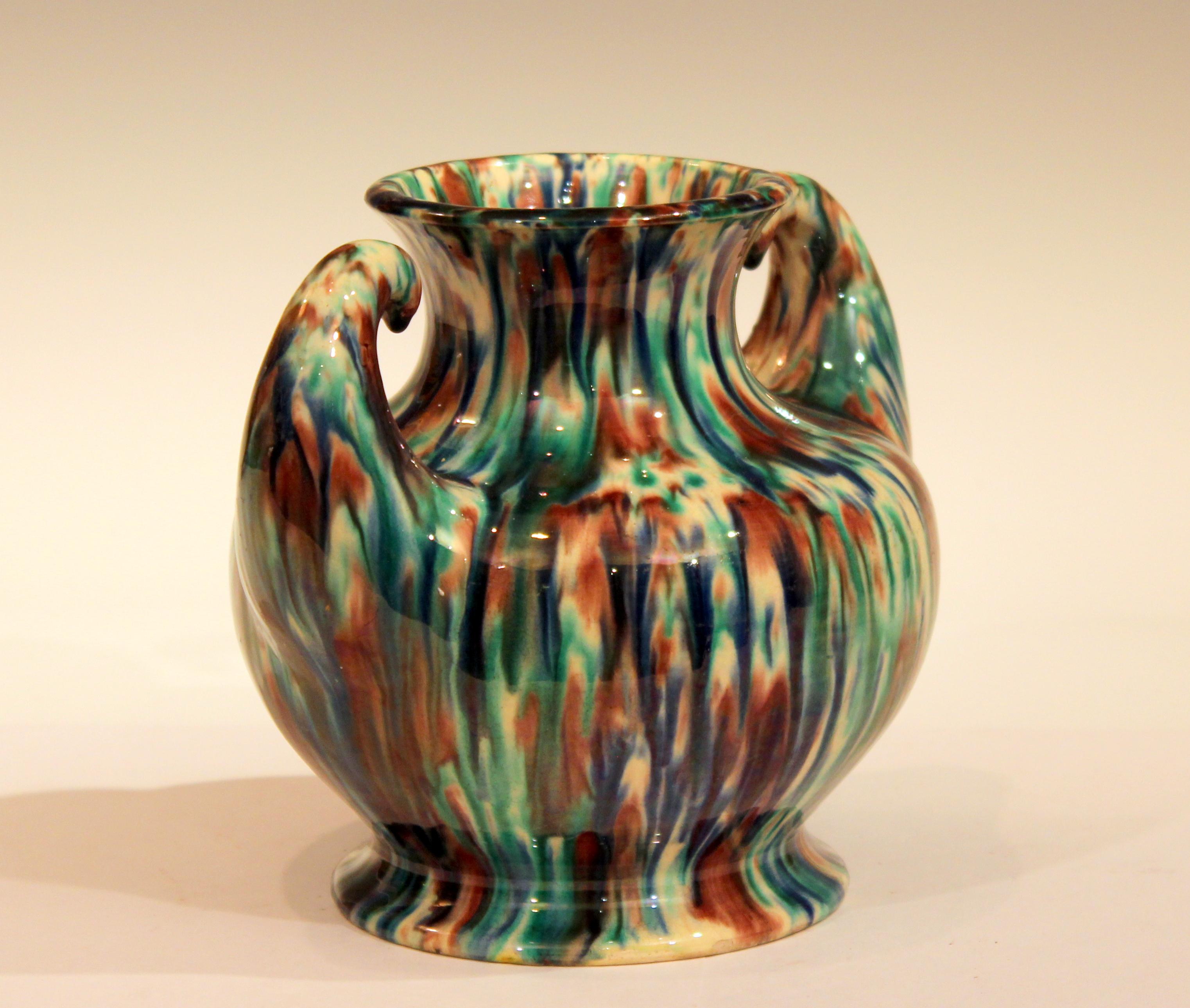 Turned Awaji Pottery Art Deco Japanese Vintage Studio Muscle Vase Flambe Glaze