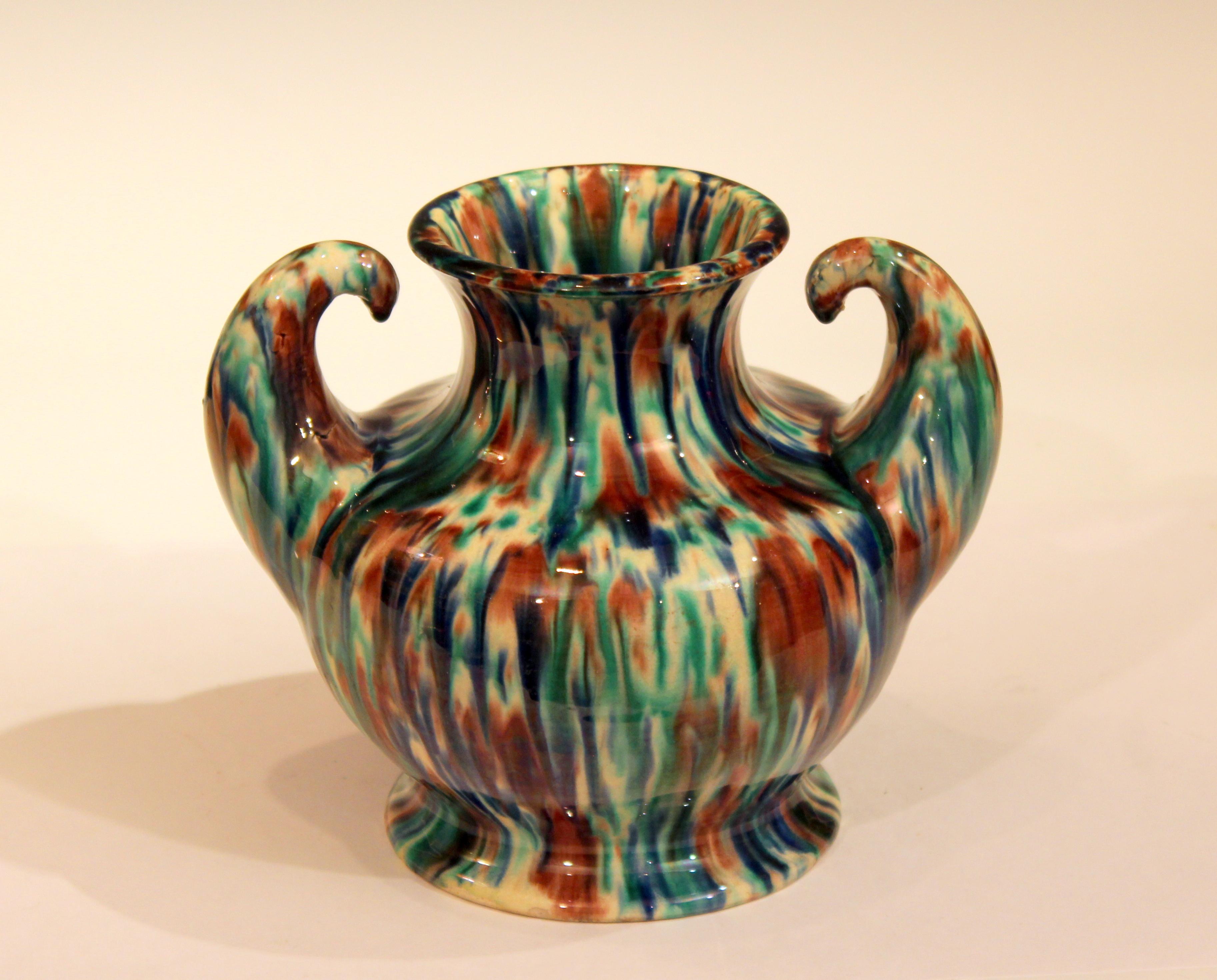 Awaji Pottery Art Deco Japanese Vintage Studio Muscle Vase Flambe Glaze 2