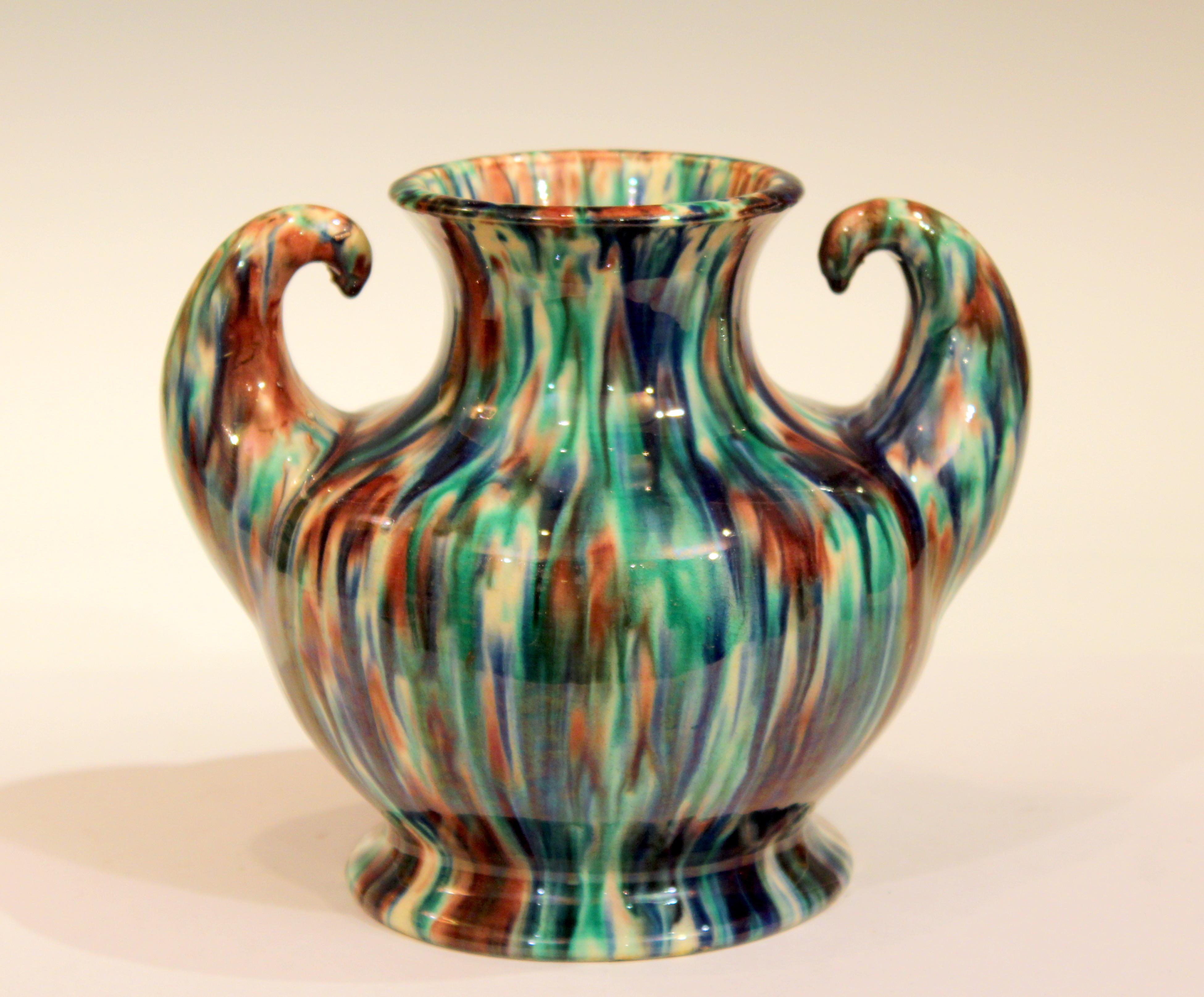 Awaji Pottery Art Deco Japanese Vintage Studio Muscle Vase Flambe Glaze 3