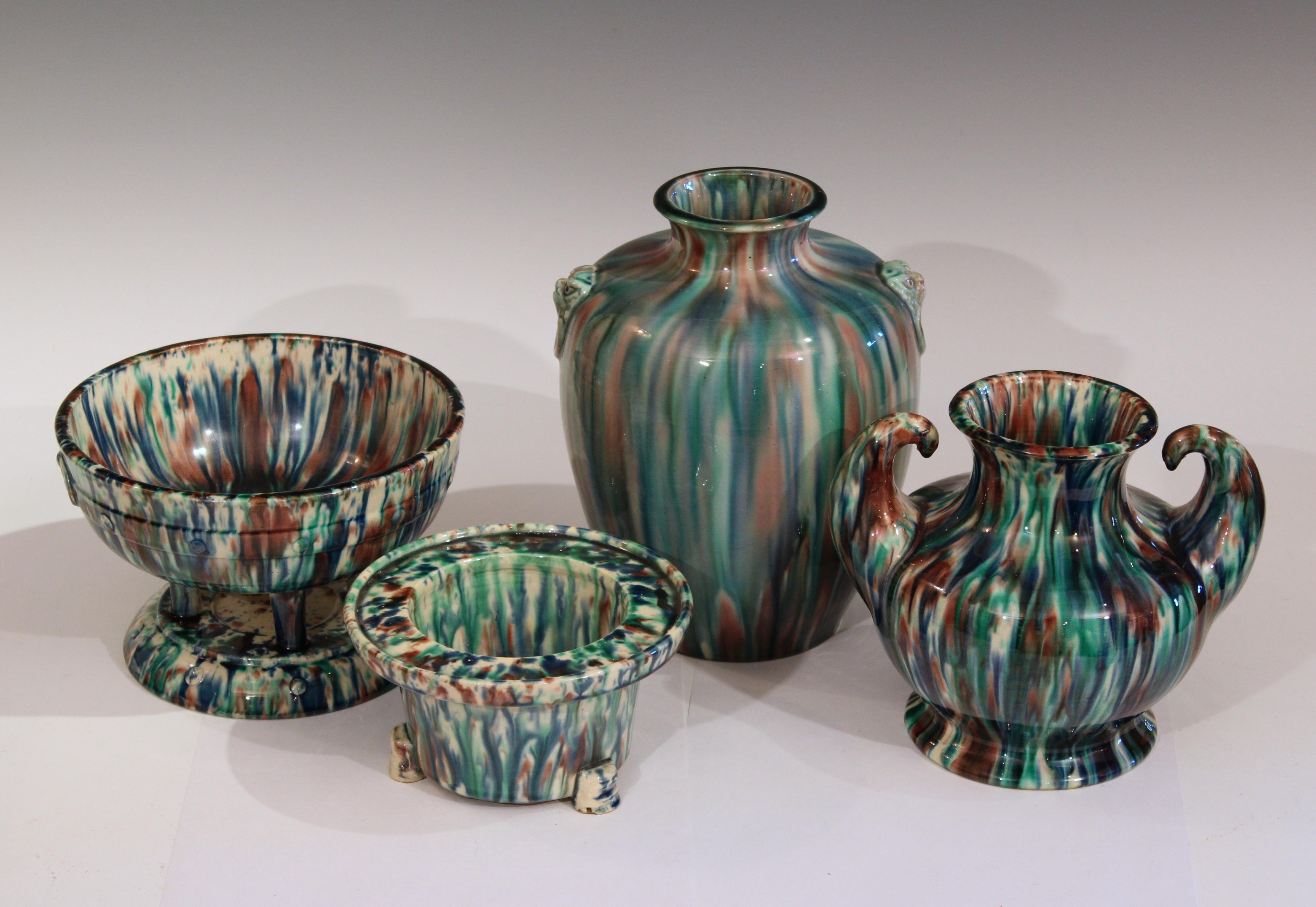 Awaji Pottery Art Deco Japanese Vintage Studio Muscle Vase Flambe Glaze 4