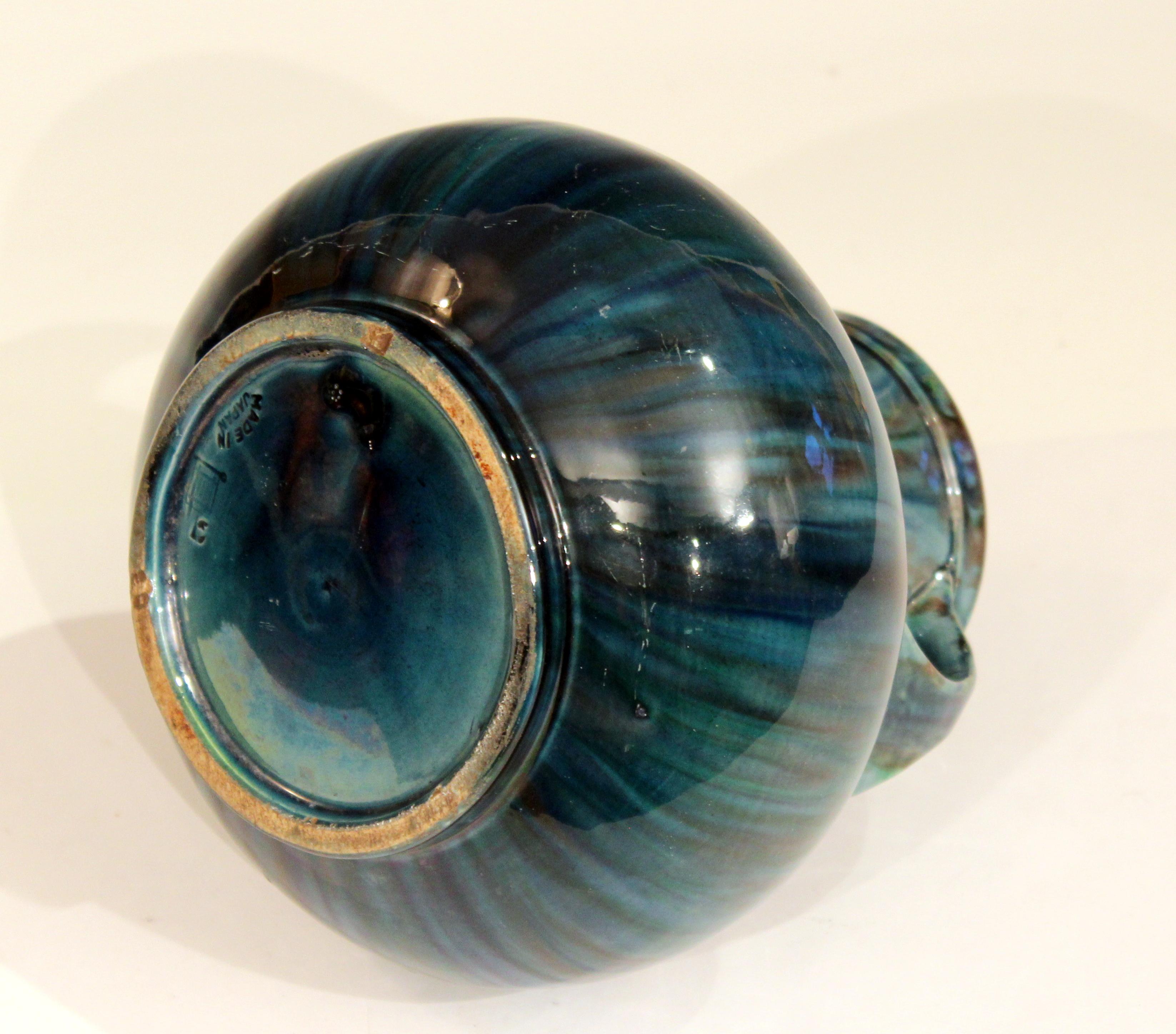 Mid-20th Century Awaji Pottery Art Deco Japanese Vintage Studio Vase in Blue Flambé Drip Glaze For Sale