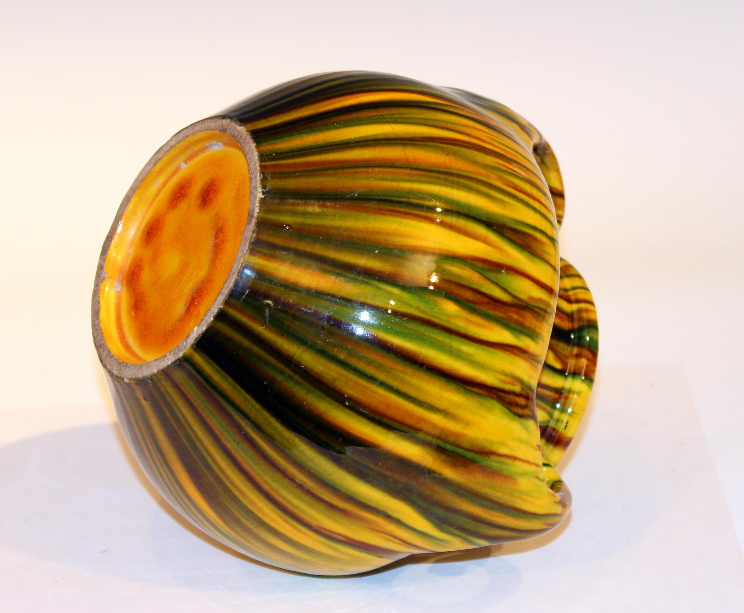 Awaji Pottery Art Deco Japanese Vintage Studio Yellow Vase Flambe Glaze In Excellent Condition In Wilton, CT