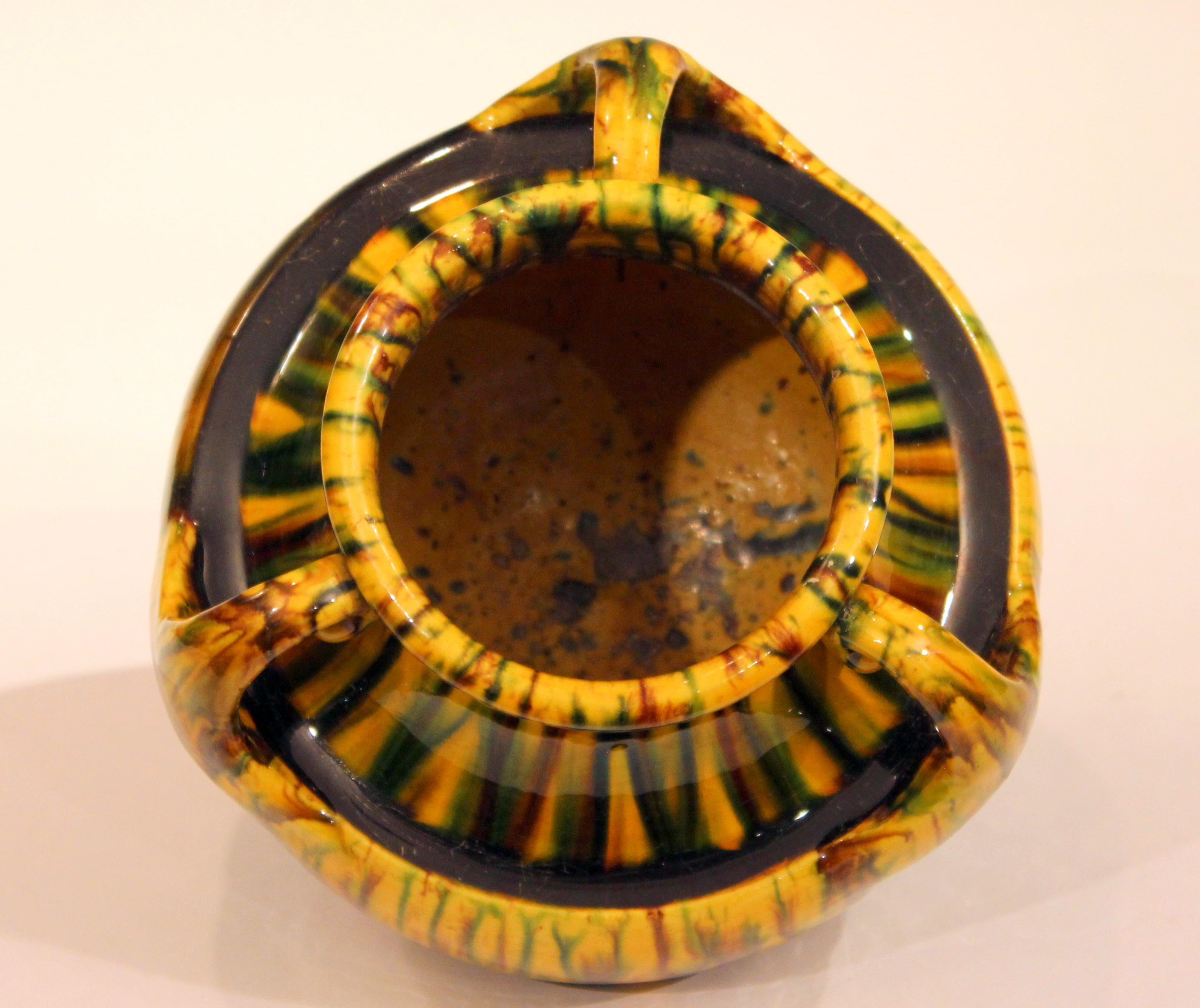 Awaji Pottery Art Deco Japanese Vintage Studio Yellow Vase Flambe Glaze 2