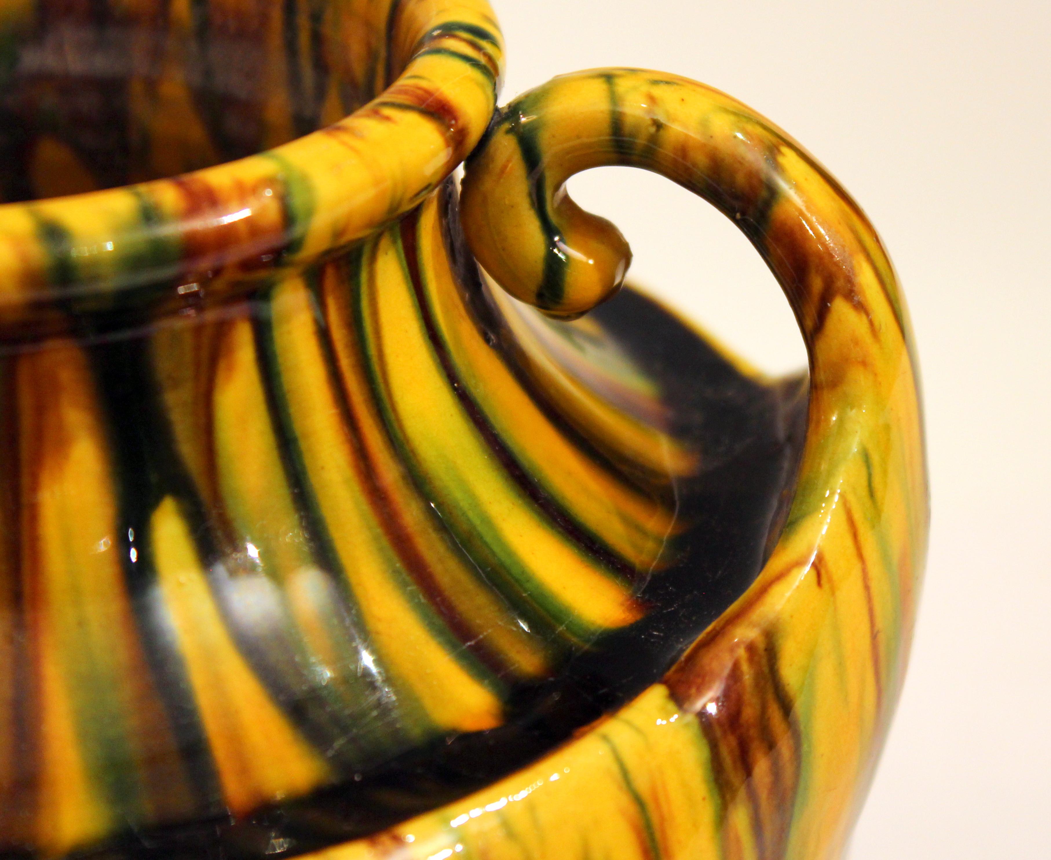 Awaji Pottery Art Deco Japanese Vintage Studio Yellow Vase Flambe Glaze 3