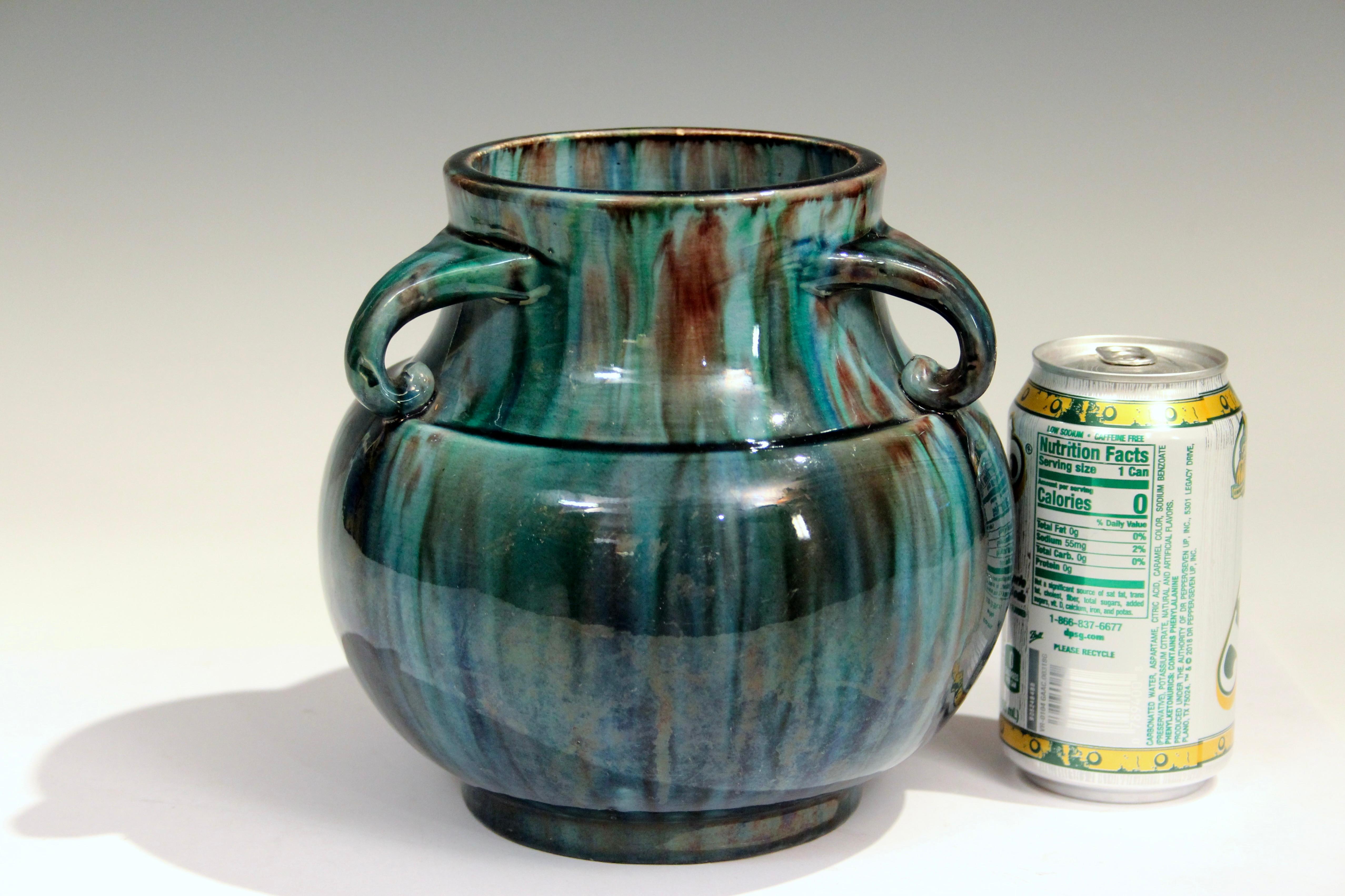 Awaji Pottery Art Deco Japanese Vintage Vase Blue Flambe Glaze For Sale 5