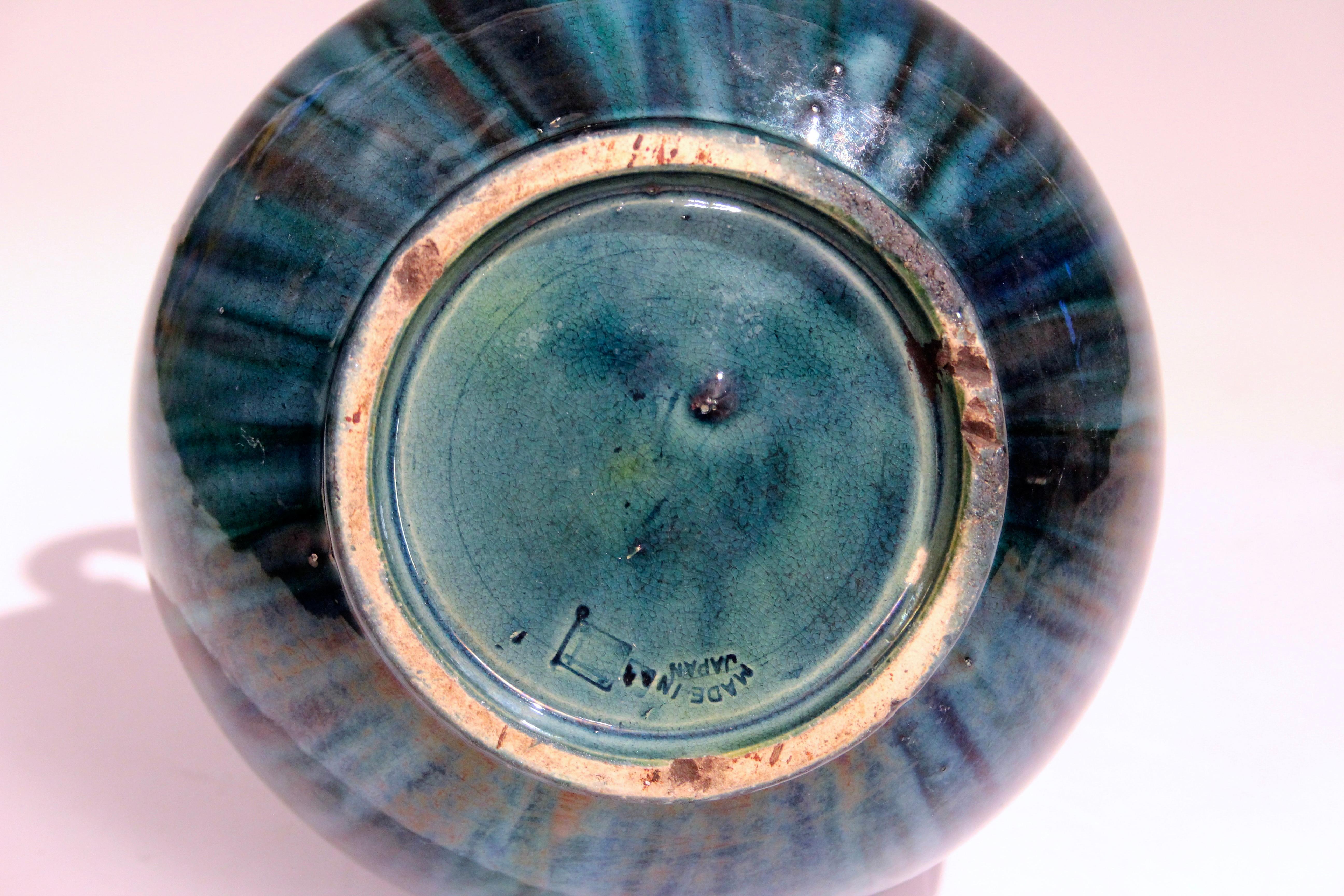 Awaji Pottery Art Deco Japanese Vintage Vase Blue Flambe Glaze For Sale 1
