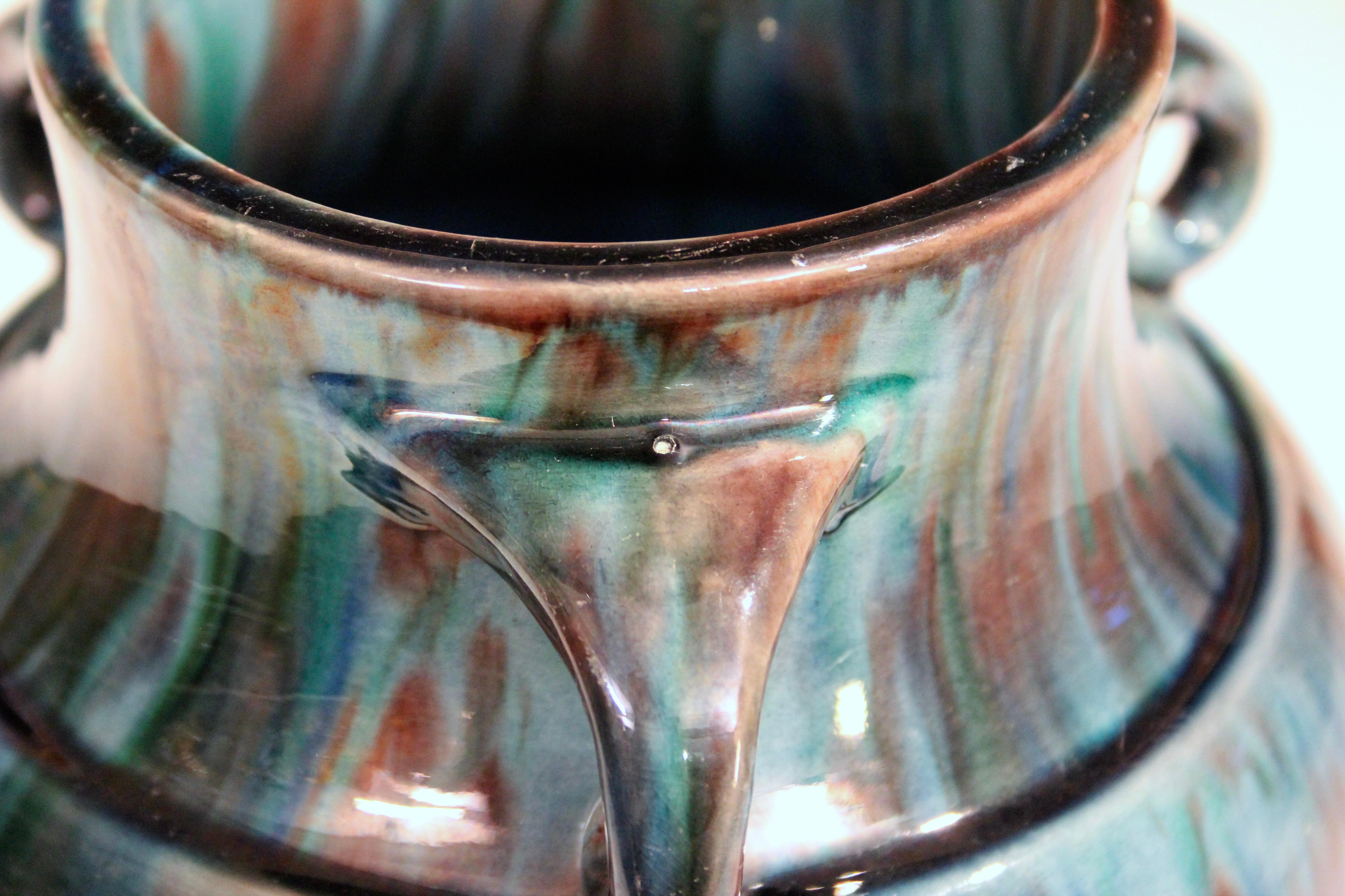 Awaji Pottery Art Deco Japanese Vintage Vase Blue Flambe Glaze For Sale 3